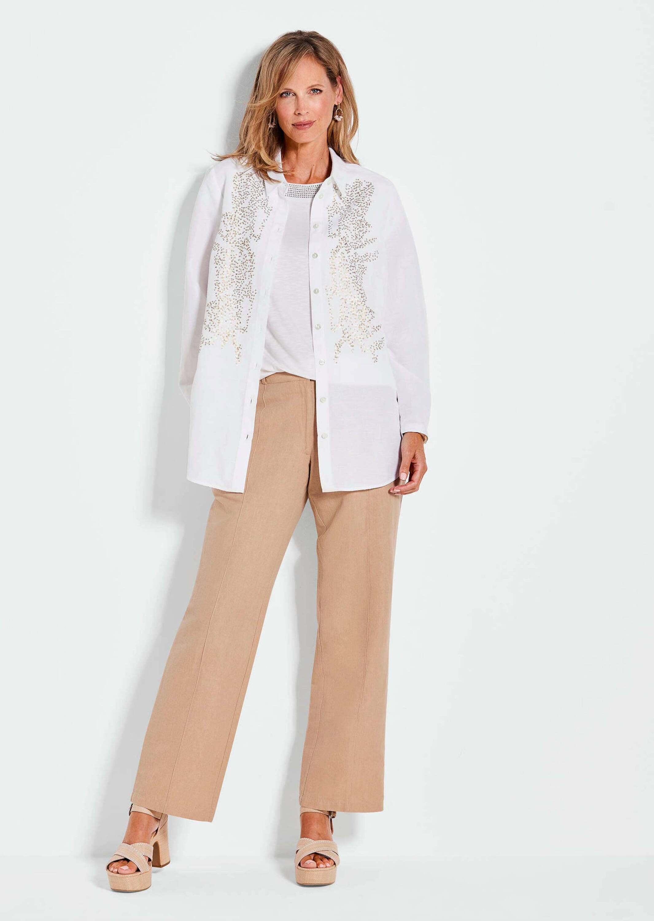 GOLDNER Hemdbluse »Kurzgröße Weiße elegante Bluse aus Leinen«