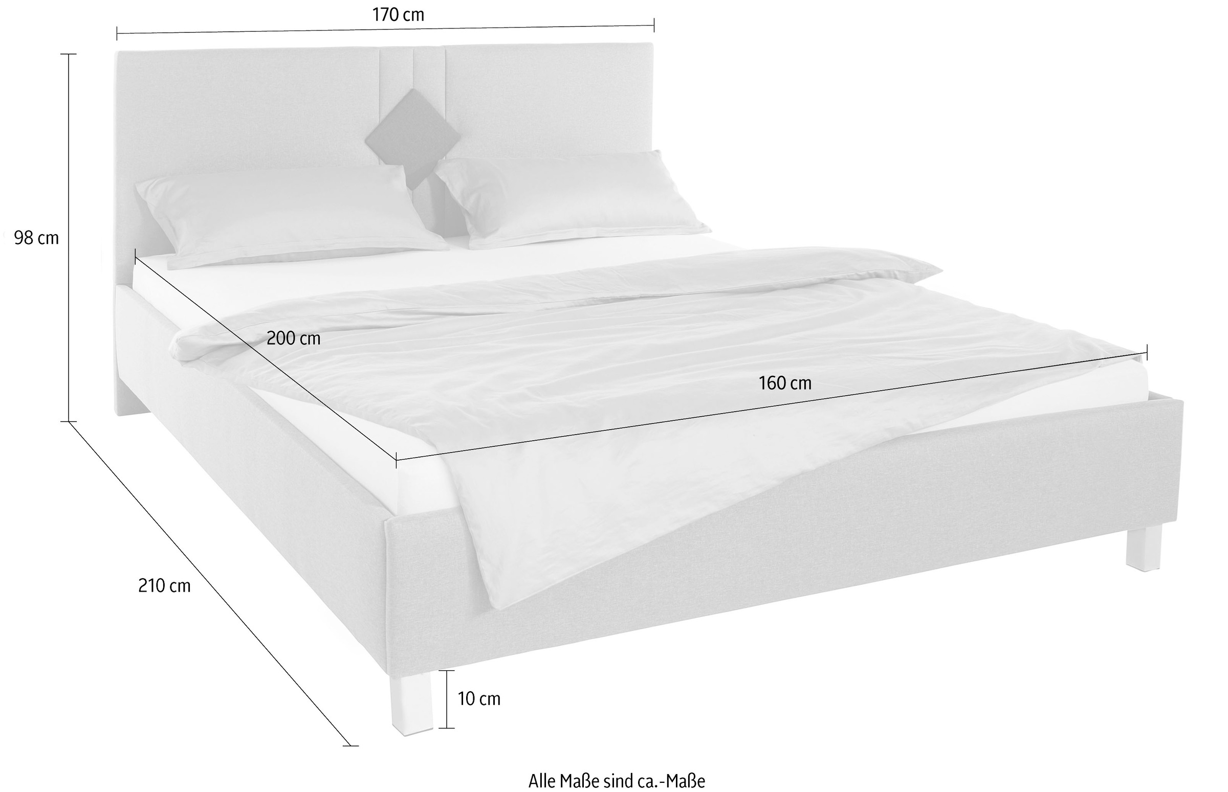 Polsterbett, schwarz (charcoal), B:170cm H:98cm L:210cm, Bezug Bett: 100% Polyester;Bonnell-Federkernmatratze: 51% Polypropylen, 39% Polyester, 10% Baumwolle;Kaltschaummatratze: 100% Polyester, Bezug abnehm- und waschbar bis 60C, WESTFALIA SCHLAFKOMFORT,  6