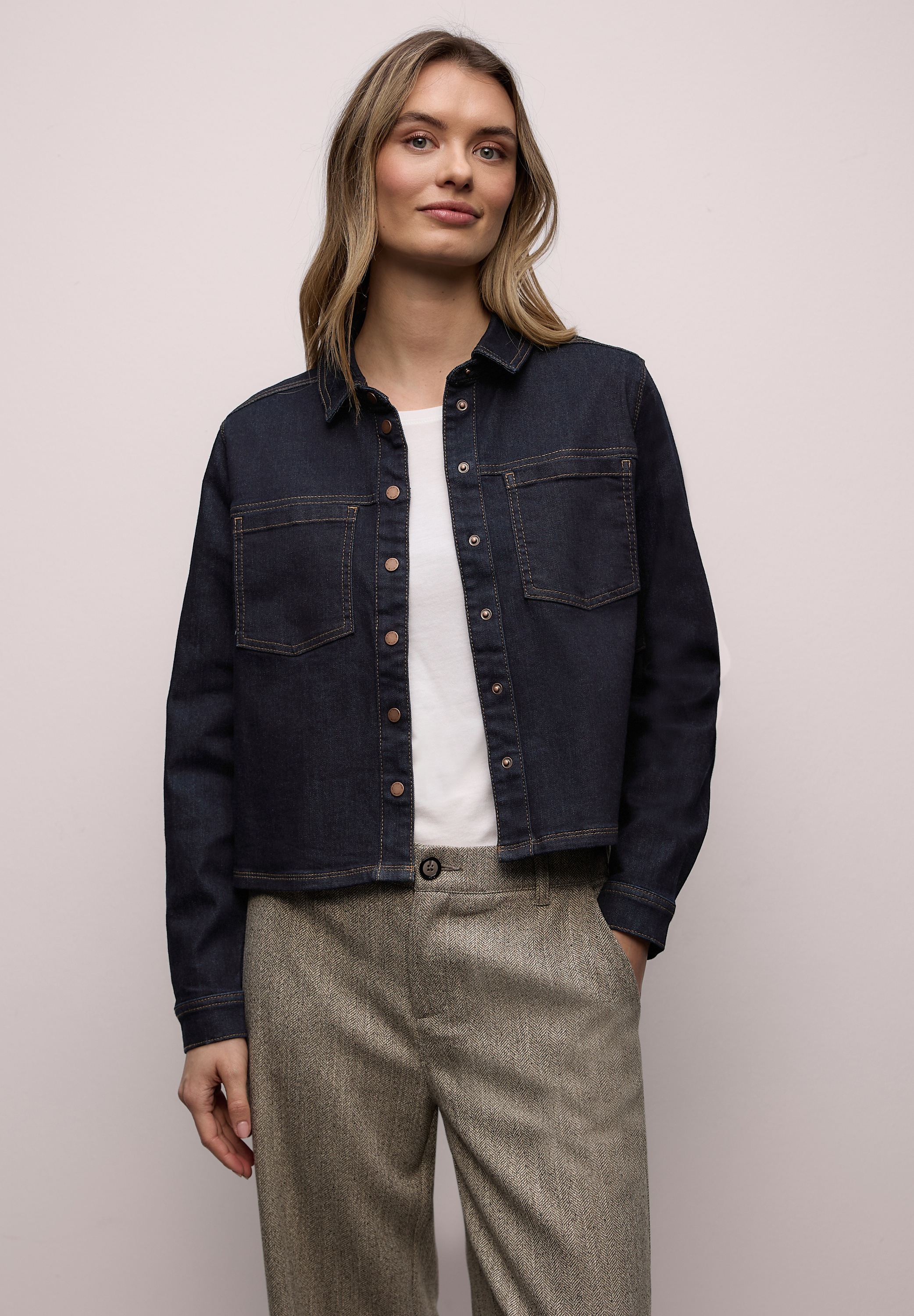 STREET ONE Langarmbluse in Denim-Optik