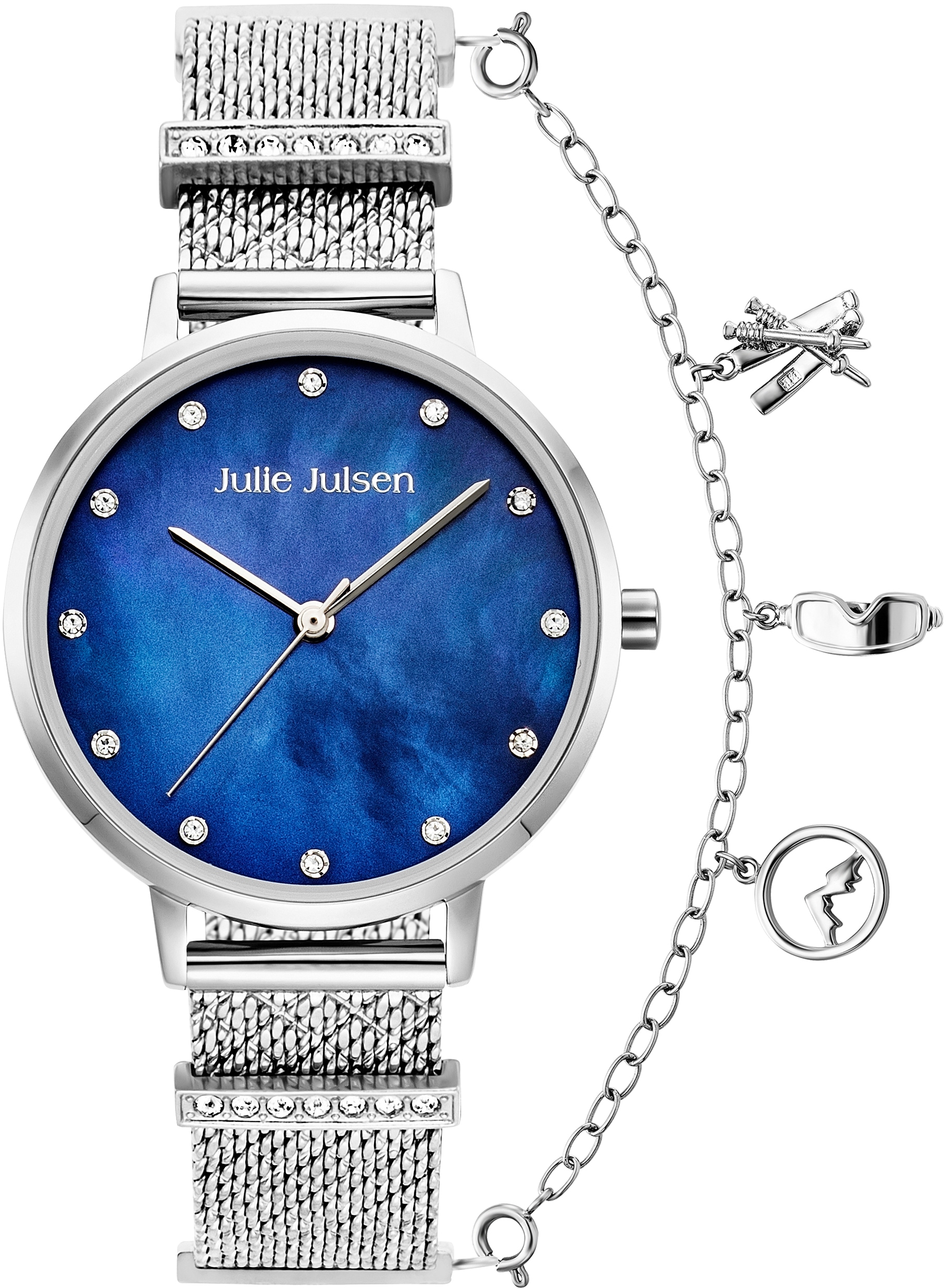 Julie Julsen Quarzuhr »CHARMING SILVER BLUE, JJW1231SME-34-2«, Armbanduhr, Damenuhr, Charminguhr, Zirkonia, PVD-beschichtet