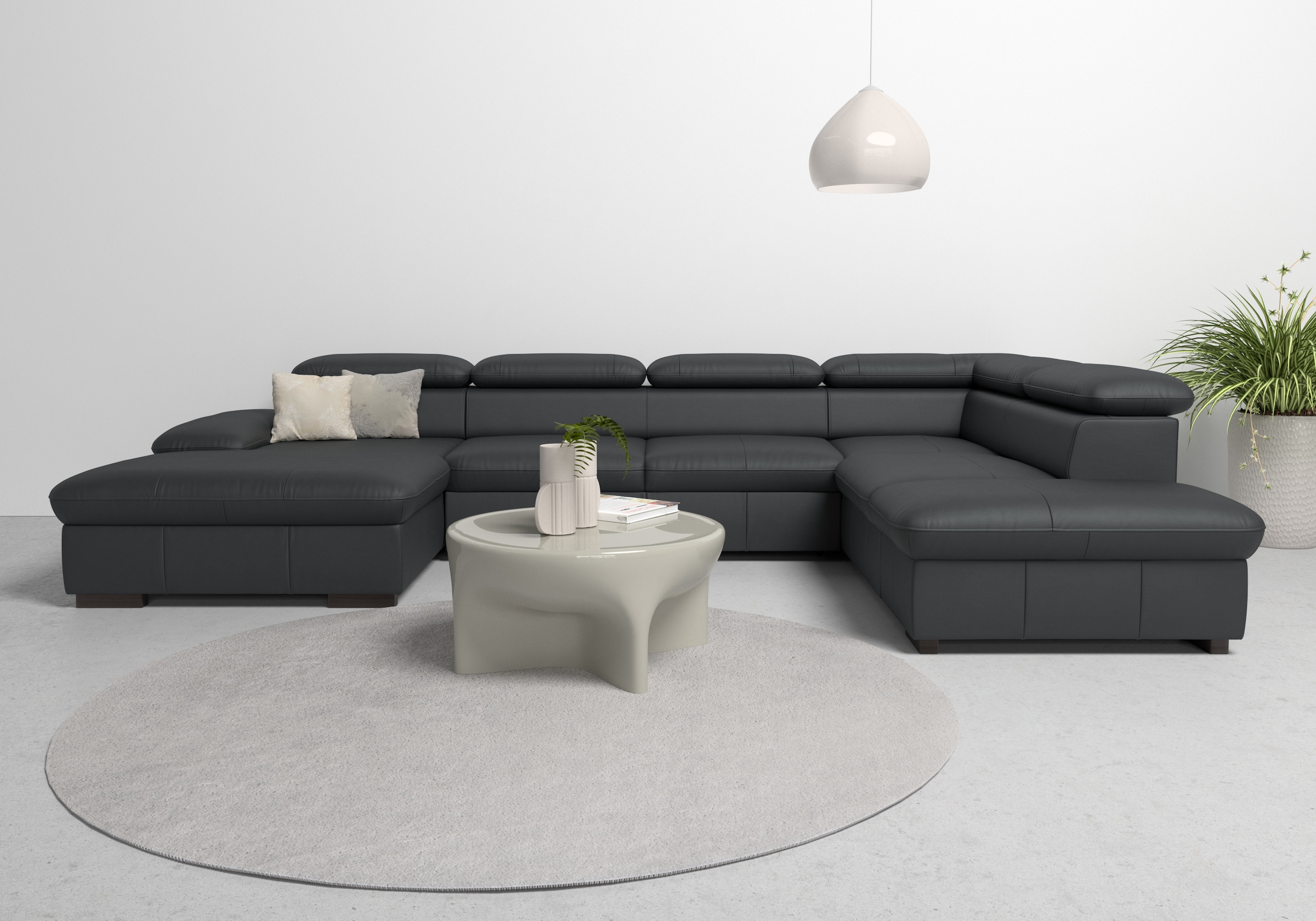 OTTO home Wohnlandschaft "Alberto U-Form, B: 350 cm, mit Kopfteilverstellung, XXL-Sofa" mit Schlaffunktion, Couch mit Lederoption