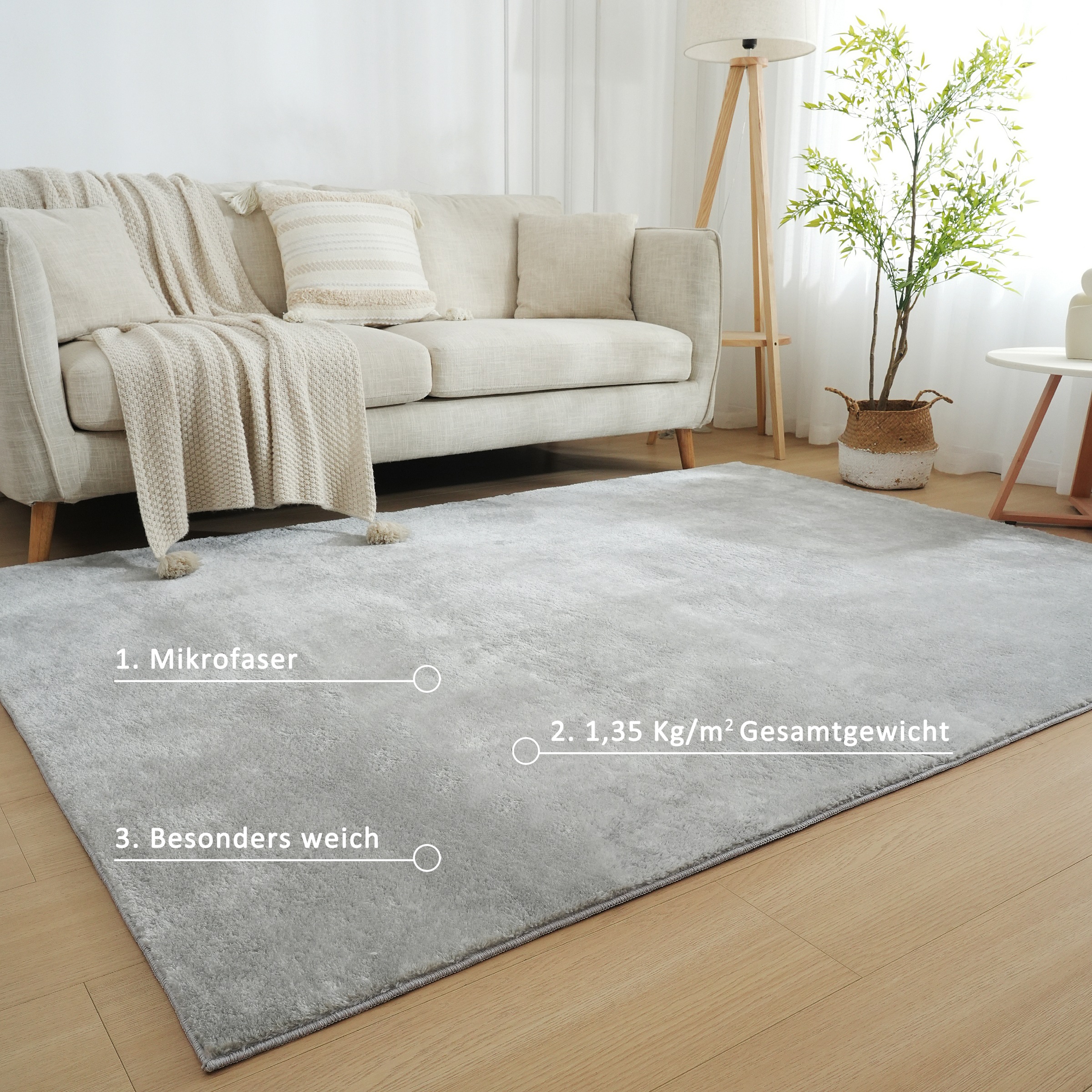 Teppich OTTO HOME "Cali, in Standard- und Premium-Qualität, 13 mm oder 16 mm Höhe" Gr. 32, grau, B:40cm L:60cm, Kunstfaser, Microfaser, Teppiche, Teppich, Uni-Farben, kuschelig, & weich, waschbar, Wohnzimmer, Schlafzimmer 3