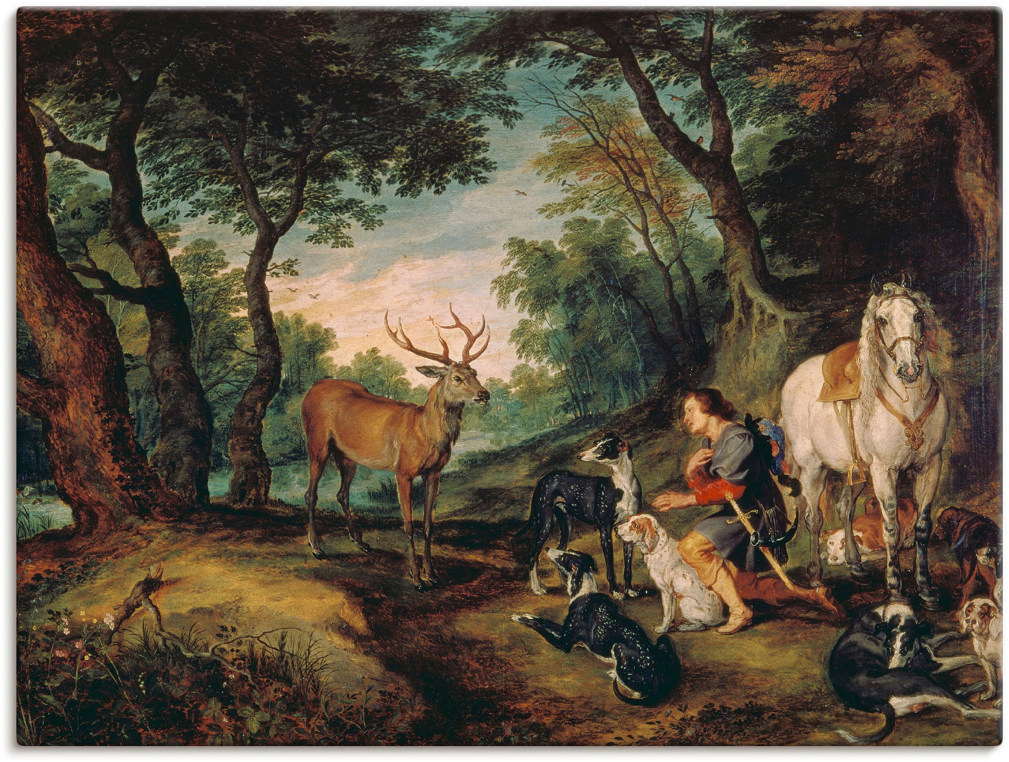 Artland "Der heilige Hubertus." Mann 1 Stk. tlg. auf Holzrahmen gespannt