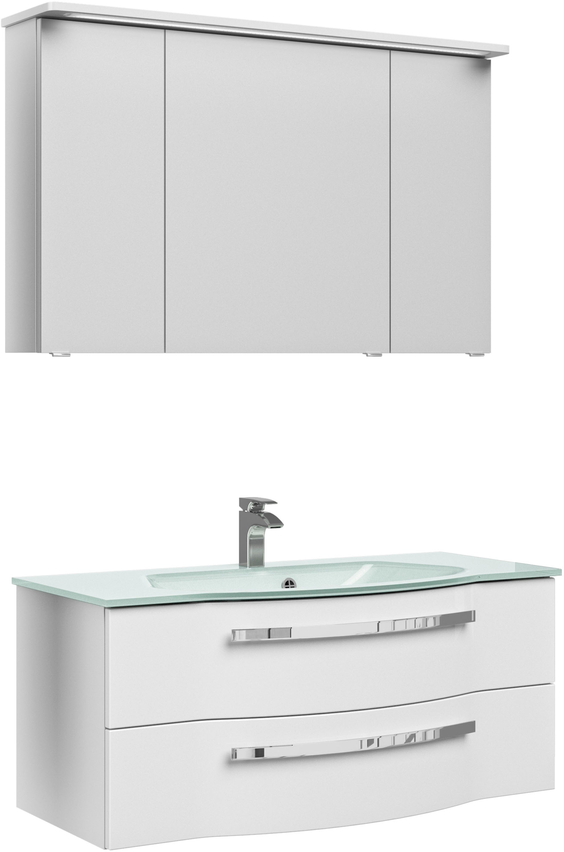 Saphir Badmöbel-Set "Serie 4005, vormontiert, Glaswaschbecken, Spiegelschra günstig online kaufen