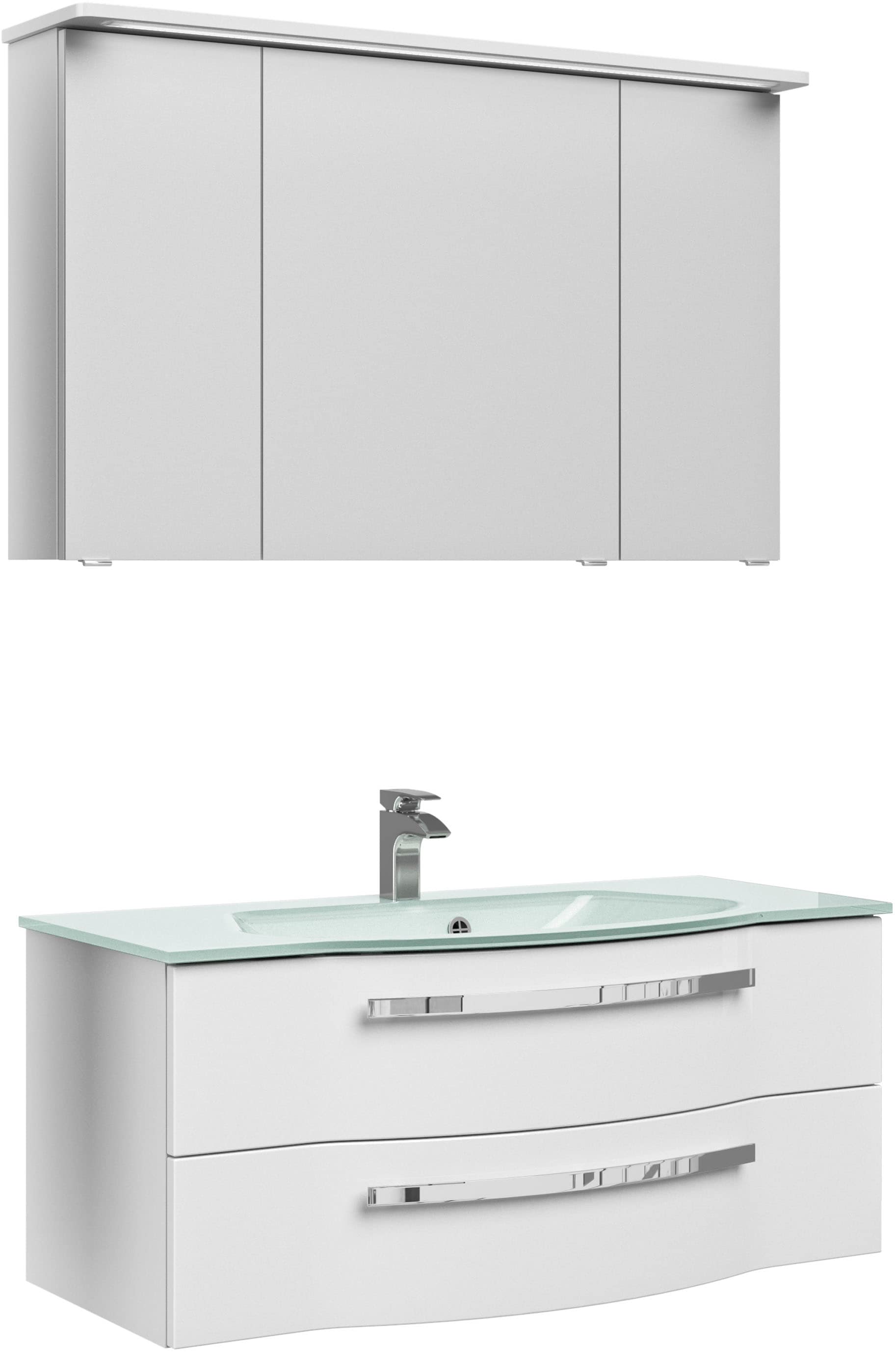 Saphir Badmöbel-Set "Serie 4005, vormontiert, Glaswaschbecken, Spiegelschra günstig online kaufen