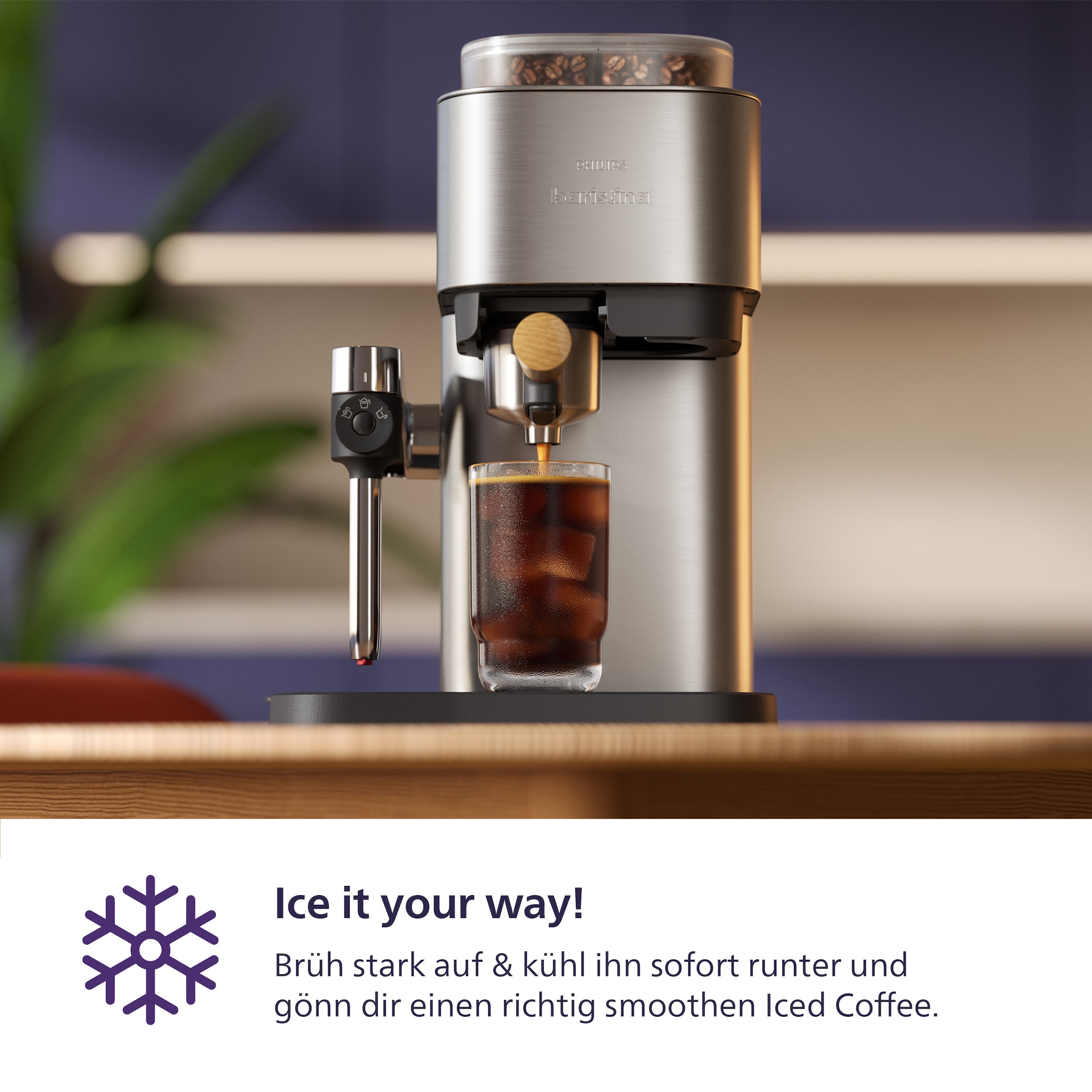 PHILIPS baristina Espressomaschine »Latte Plus BAR700/00 mit Mahlwerk für ganze Bohnen« automatische Milchdüse, 16 bar Pumpendruck, Edelstahl/Eschenholz