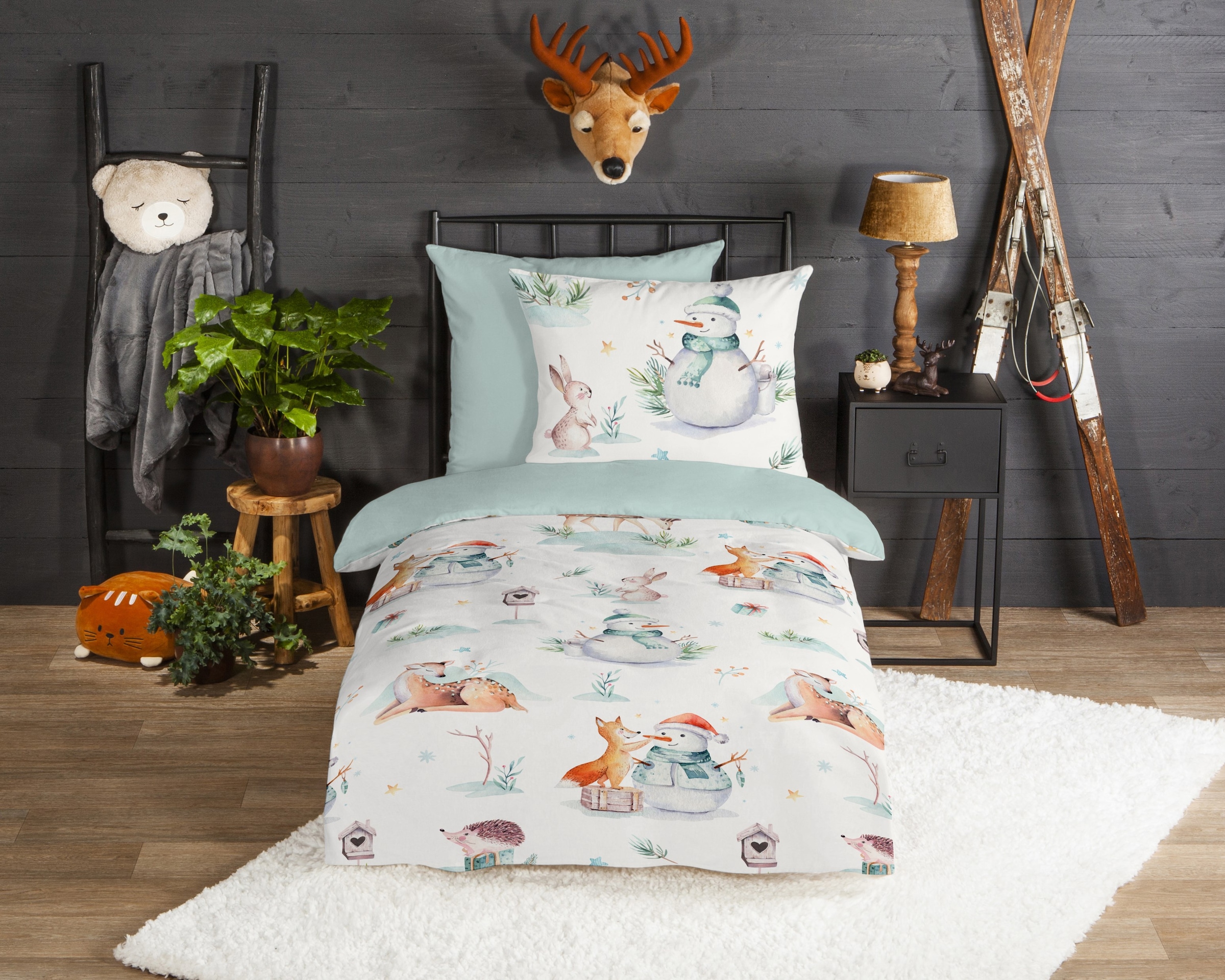 good morning Kinderbettwäsche »Magicwinter« 2 Stk. Flanell, Biber, 135x200, Winter, Warm, Wende, Kind, Schneemann, Weiß
