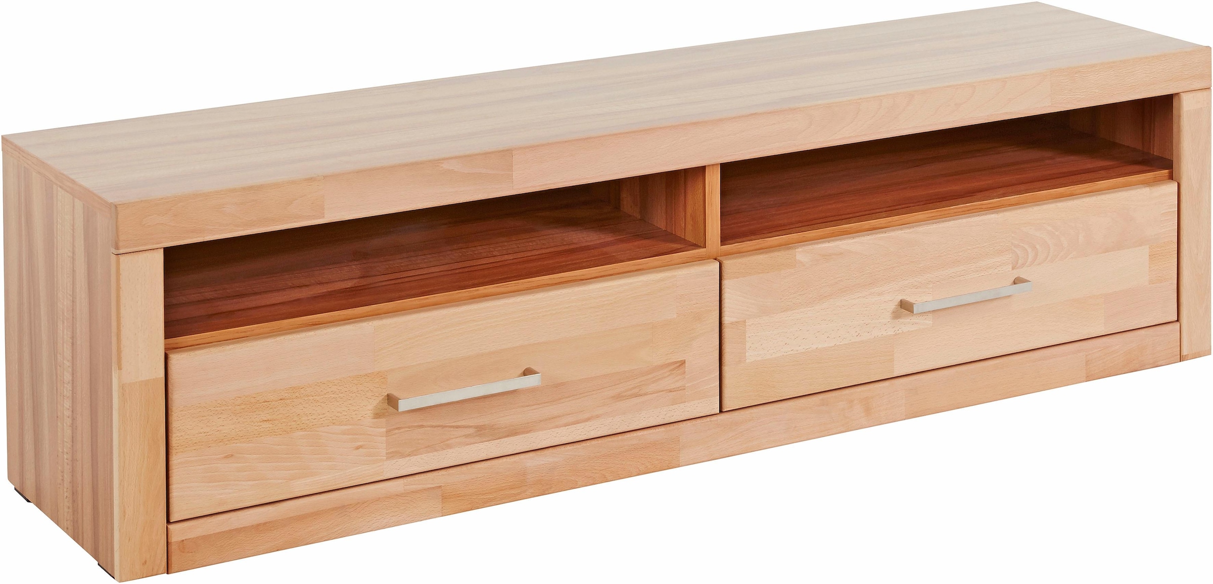 Home affaire Lowboard »Ribe,140cm breit, Fronten Massivholz,4 Fächer,Kabeldurchführung«, Holz massiv, Holzwerkstoff, Metall Griffe,2 Klappen