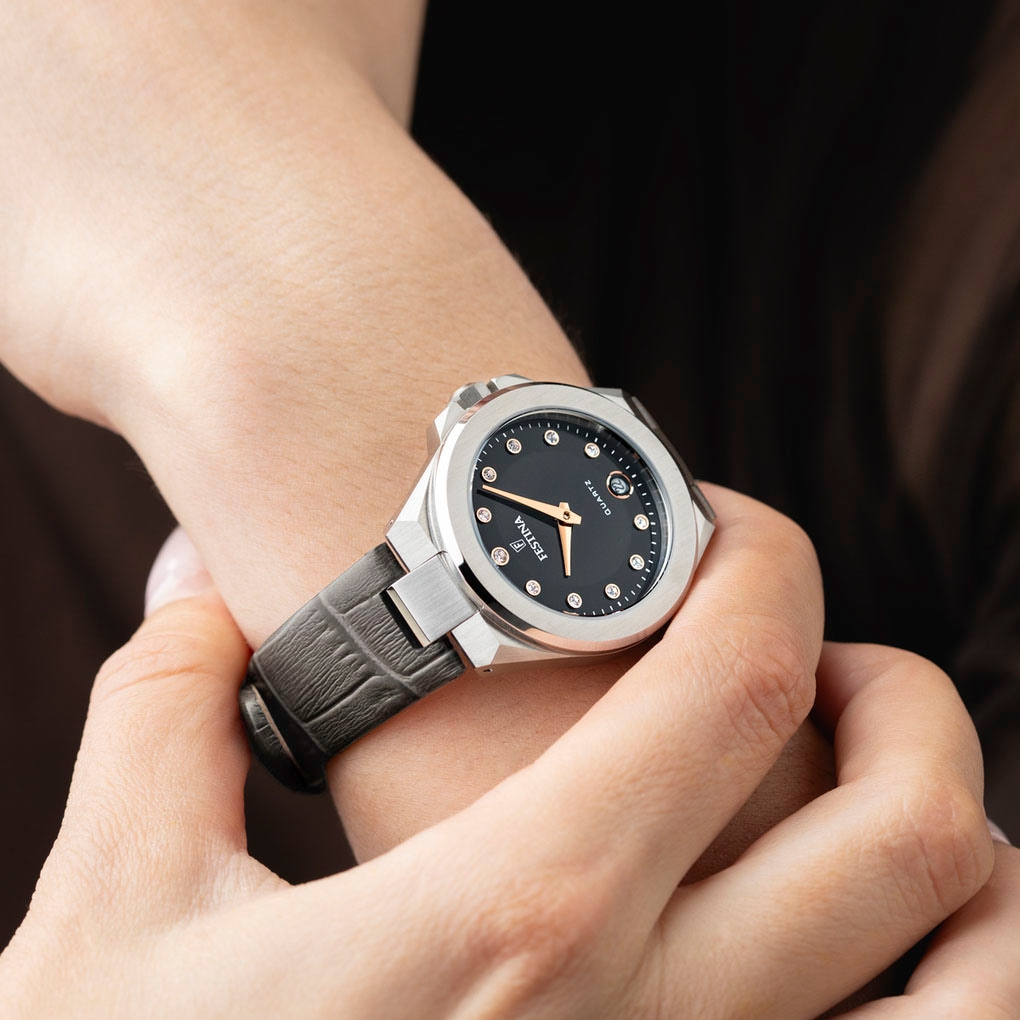 Festina Quarzuhr »Mademoiselle«, Armbanduhr, Damenuhr, Lederarmband, analog, Tag, Zirkonia (synth.)