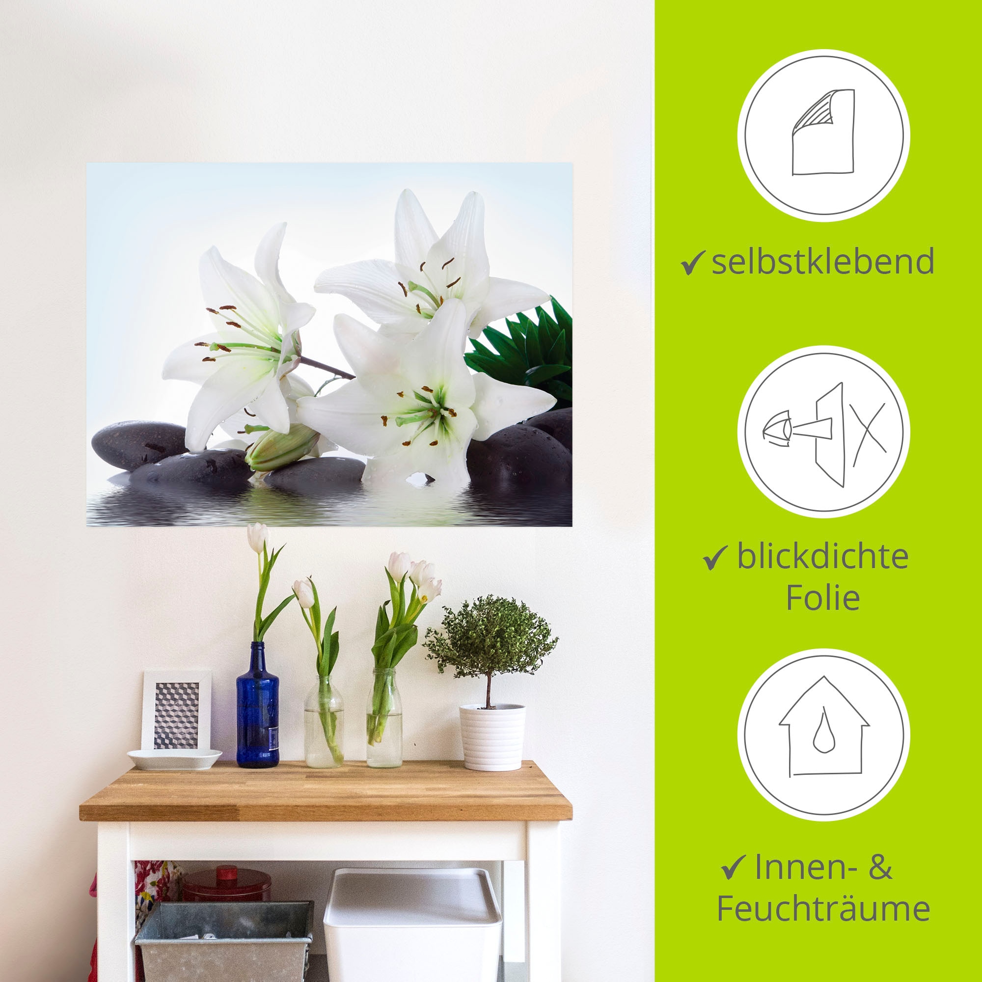 Artland Wandbild »Madonna-Lilien und Spasteine«, Zen, (1 St.), als Leinwandbild, Poster, Wandaufkleber in verschied. Größen