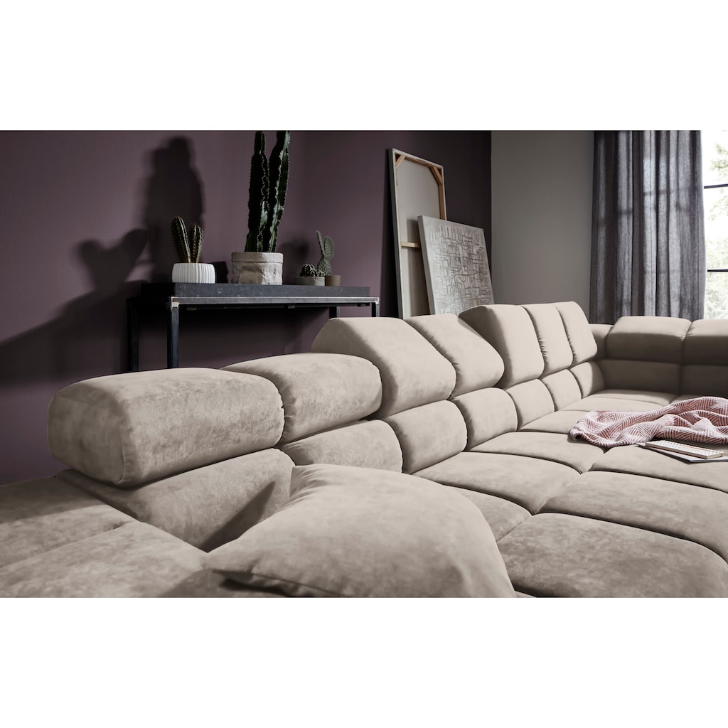 INOSIGN Ecksofa »Ancona incl. Kopfteilverstellung, Zierkissen Breite 319cm, L-Form«, wahlweise motorische Sitztiefenverstellung, auch in Cord + Easy Care