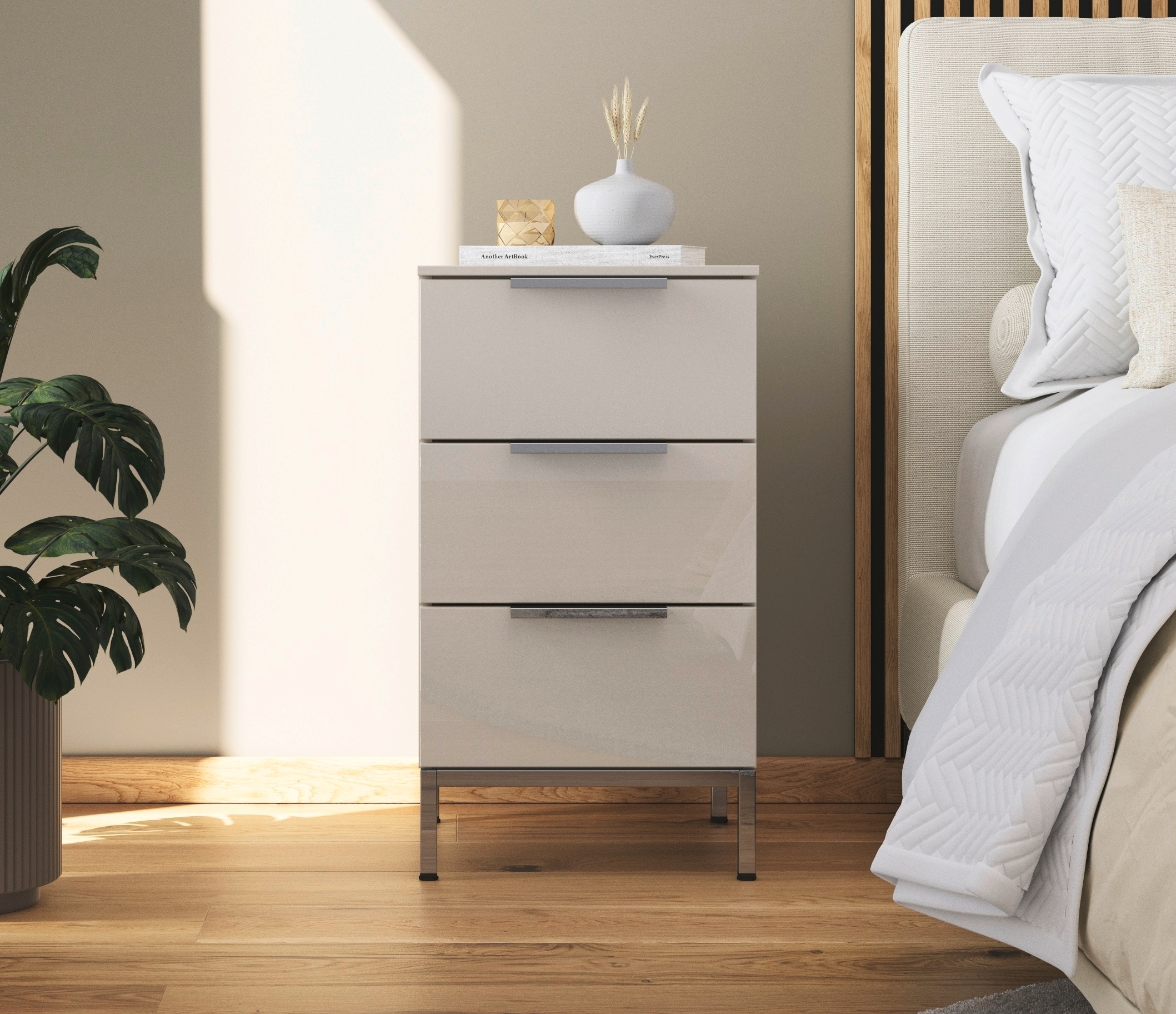 rauch Nachtkommode »Nachttisch Nachtschrank Nachtkonsole FLIPP mit Glasfront«, (Breite 40 cm), mit 3 Schubladen und Soft-Close-Funktion sowie Glasfront