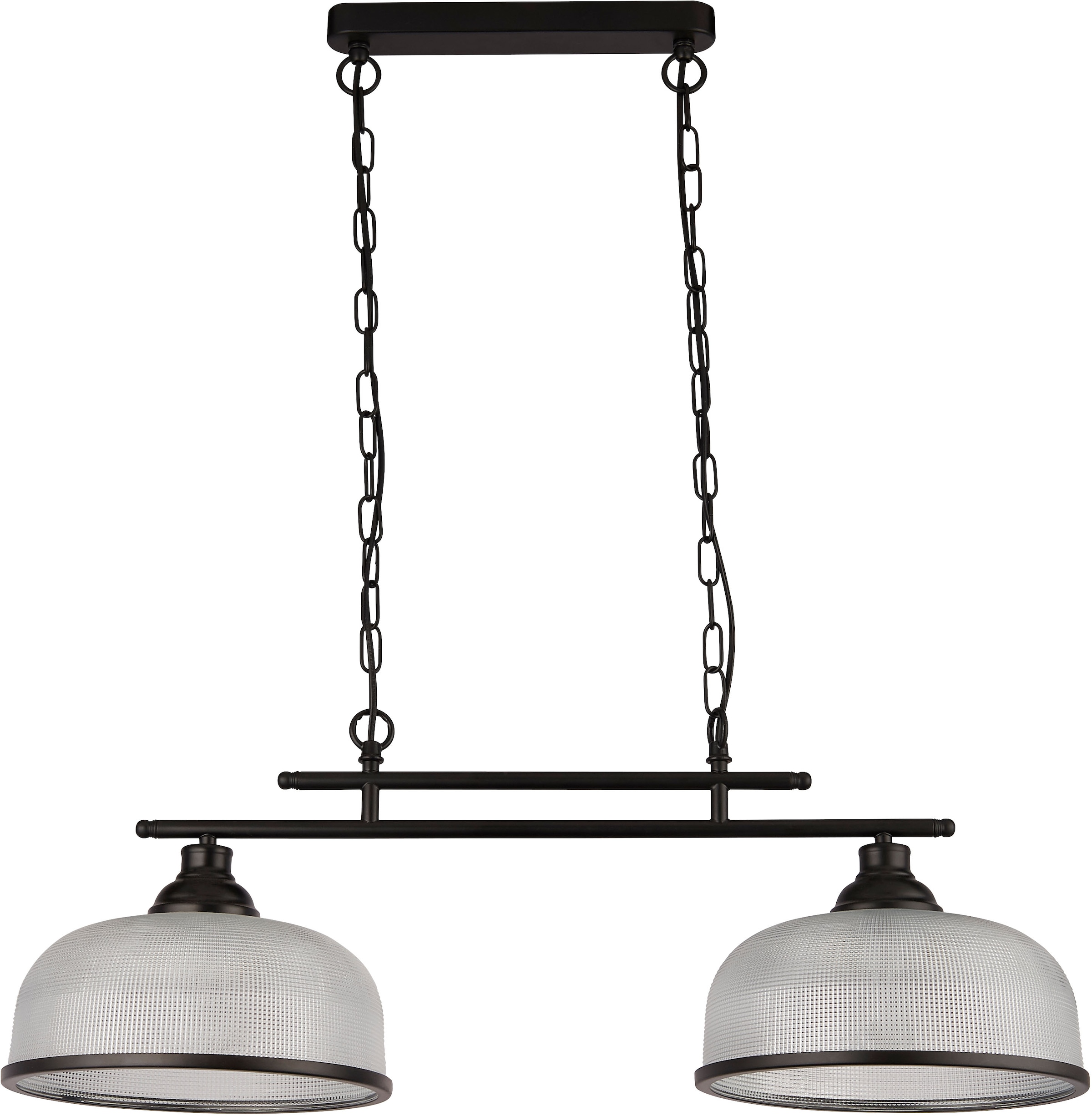 Searchlight Hängeleuchte »Highworth 2Lt Pendant - Black Metal & Holophane Style Glass« E27 1 Stk.