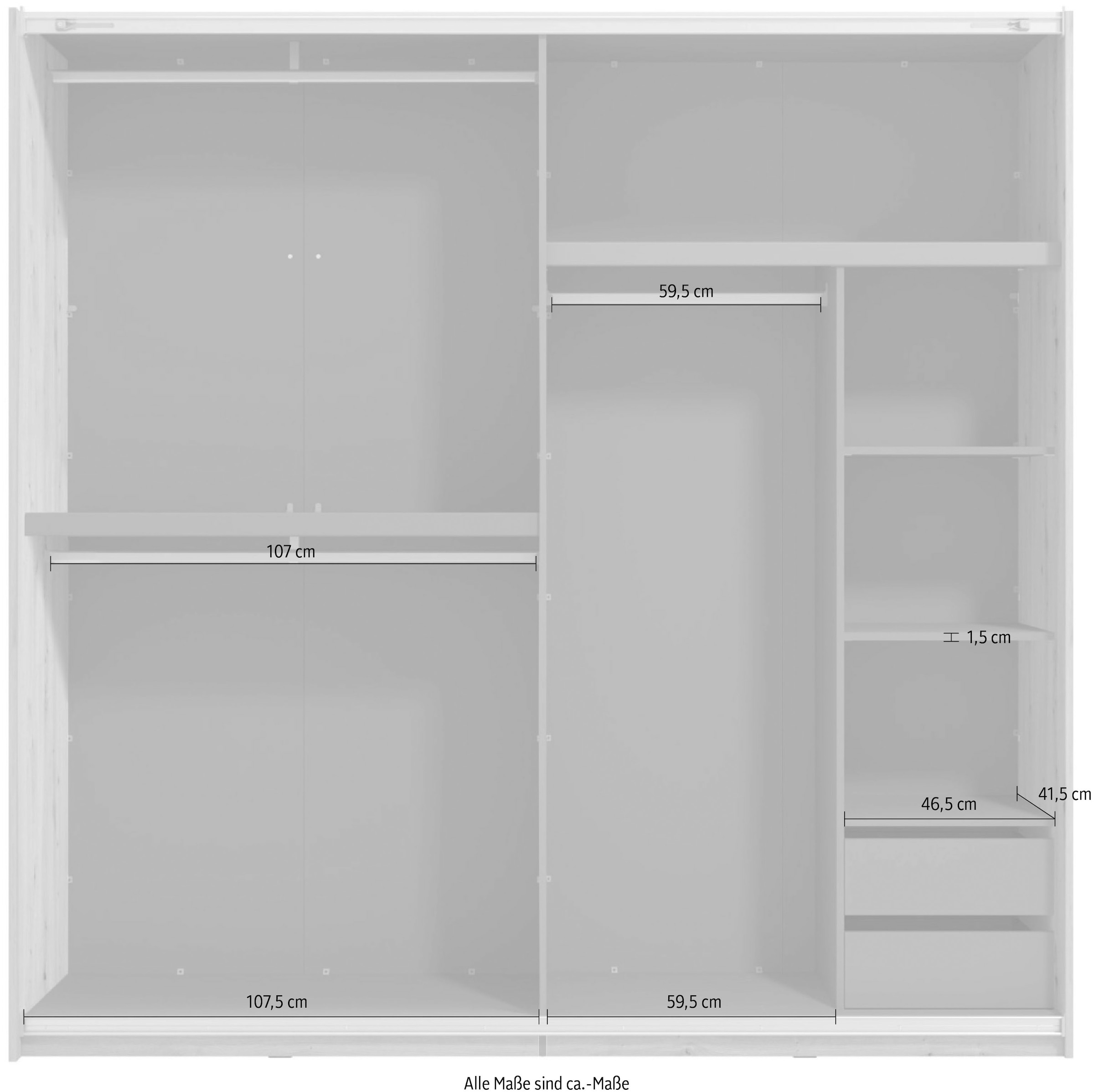 INOSIGN Schwebetürenschrank »Modena, Breite 220 cm, FSC-zertifiziert, Trendfarbe cashmere«, Schlafzimmerschrank mit Spiegel, mit verschiedenen Innenausstattungen