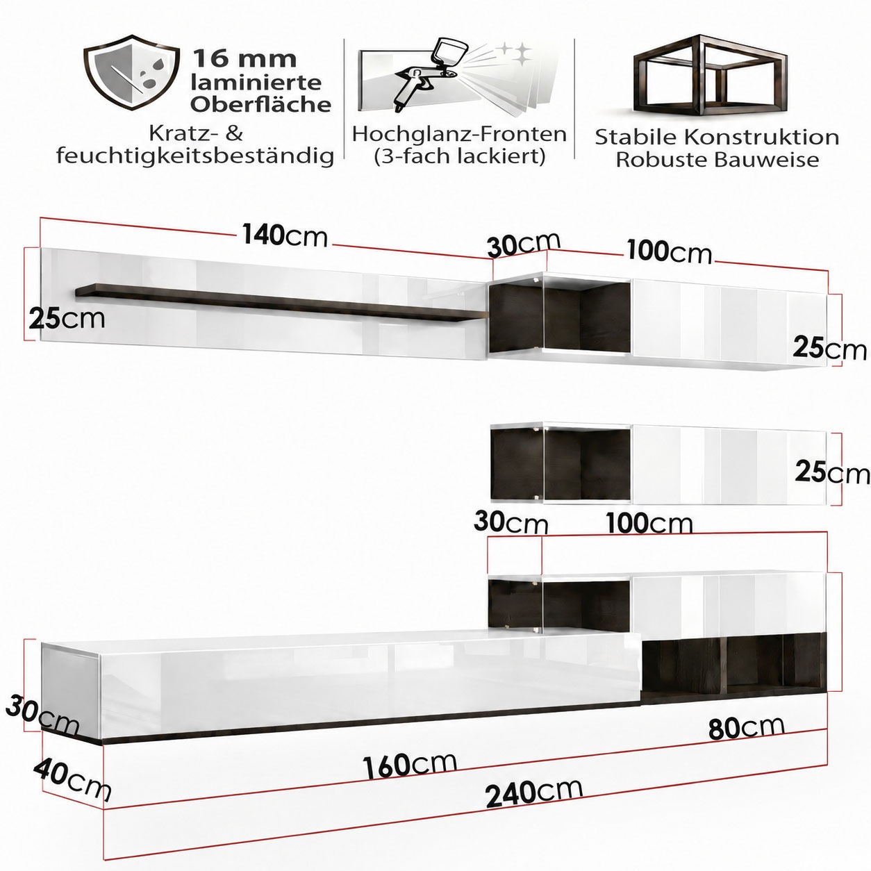 OTTO home Wohnzimmer-Set »Lego Anbauwand, Wohnkombination, Wohnzimmer-Set« 4 Stk. tlg.