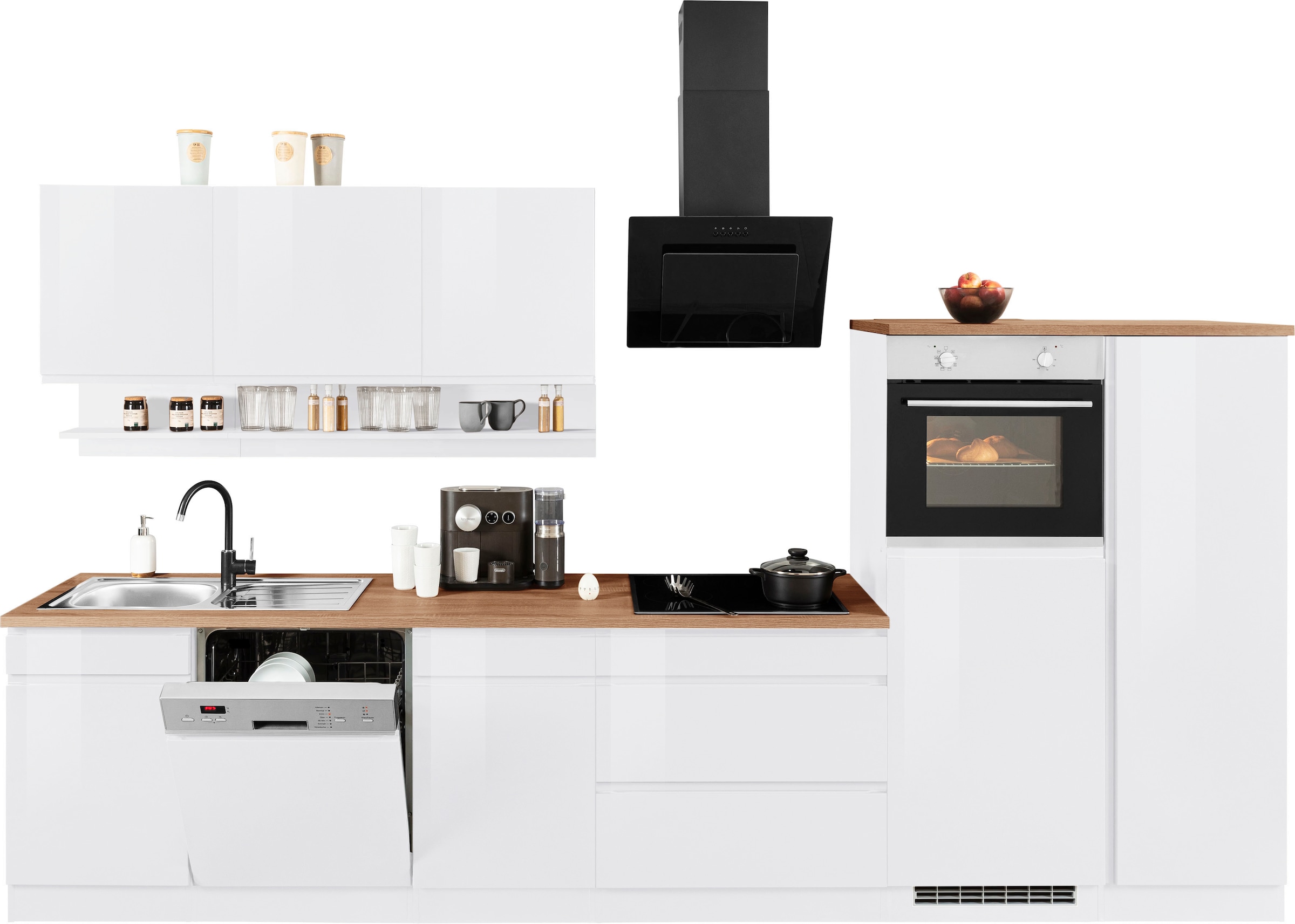 KOCHSTATION »KS-Virginia,neu in verbesserter Ausführung« Arbeitsplatte 38 mm stark, Stauraum, Softclose,  Breite 350 cm, Soft-Close, ohne E-Geräte