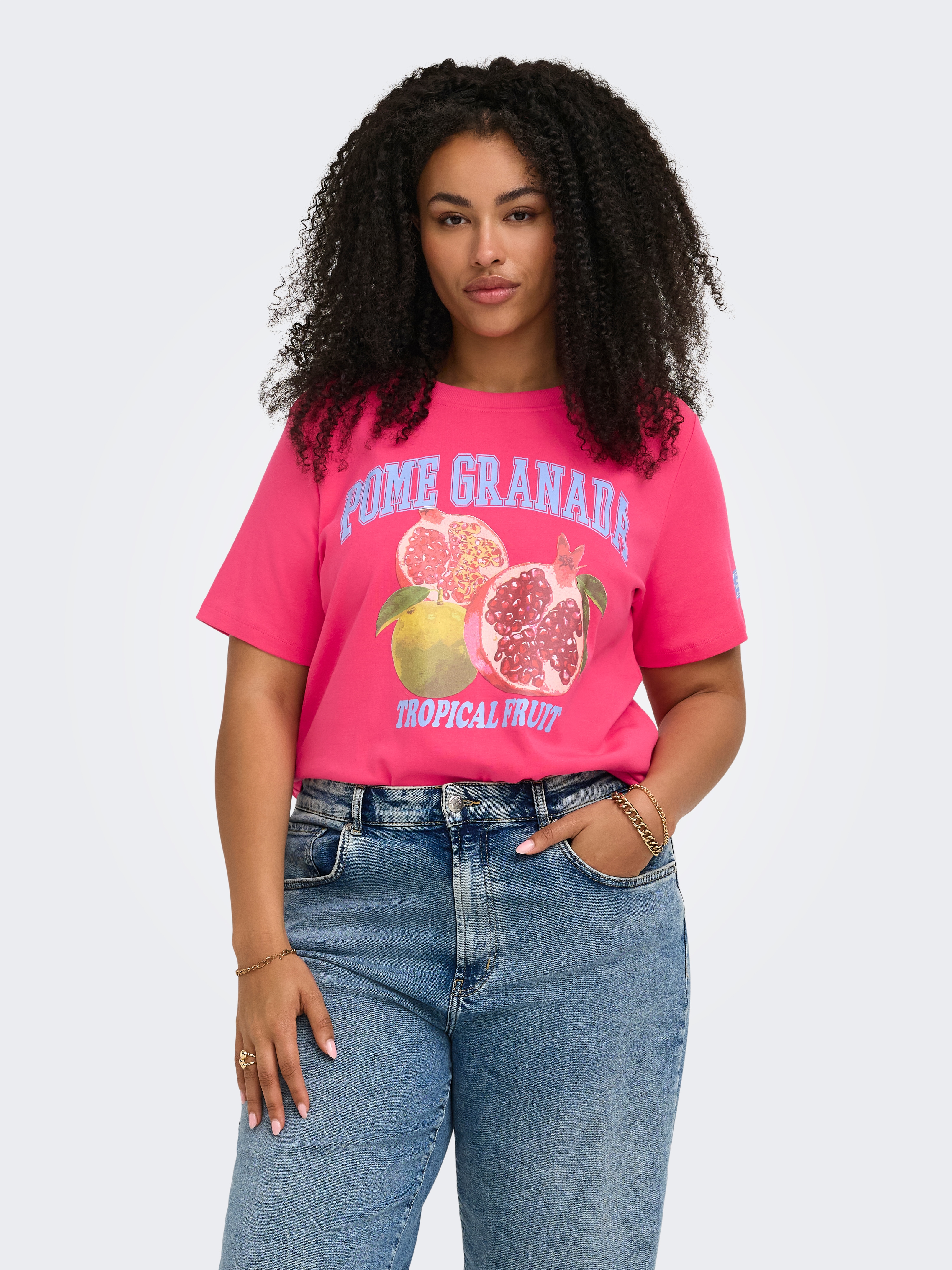ONLY CARMAKOMA Rundhalsshirt "CARJENNY LIFE SS PRINT JEANS TEE JRS"