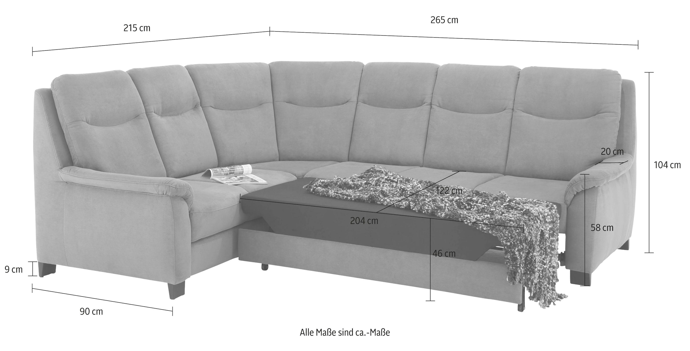 Home affaire Ecksofa »Boccaccio L-Form«, mit Federkern, incl. Kopfteilverstellung, wahlweise Bettfunktion