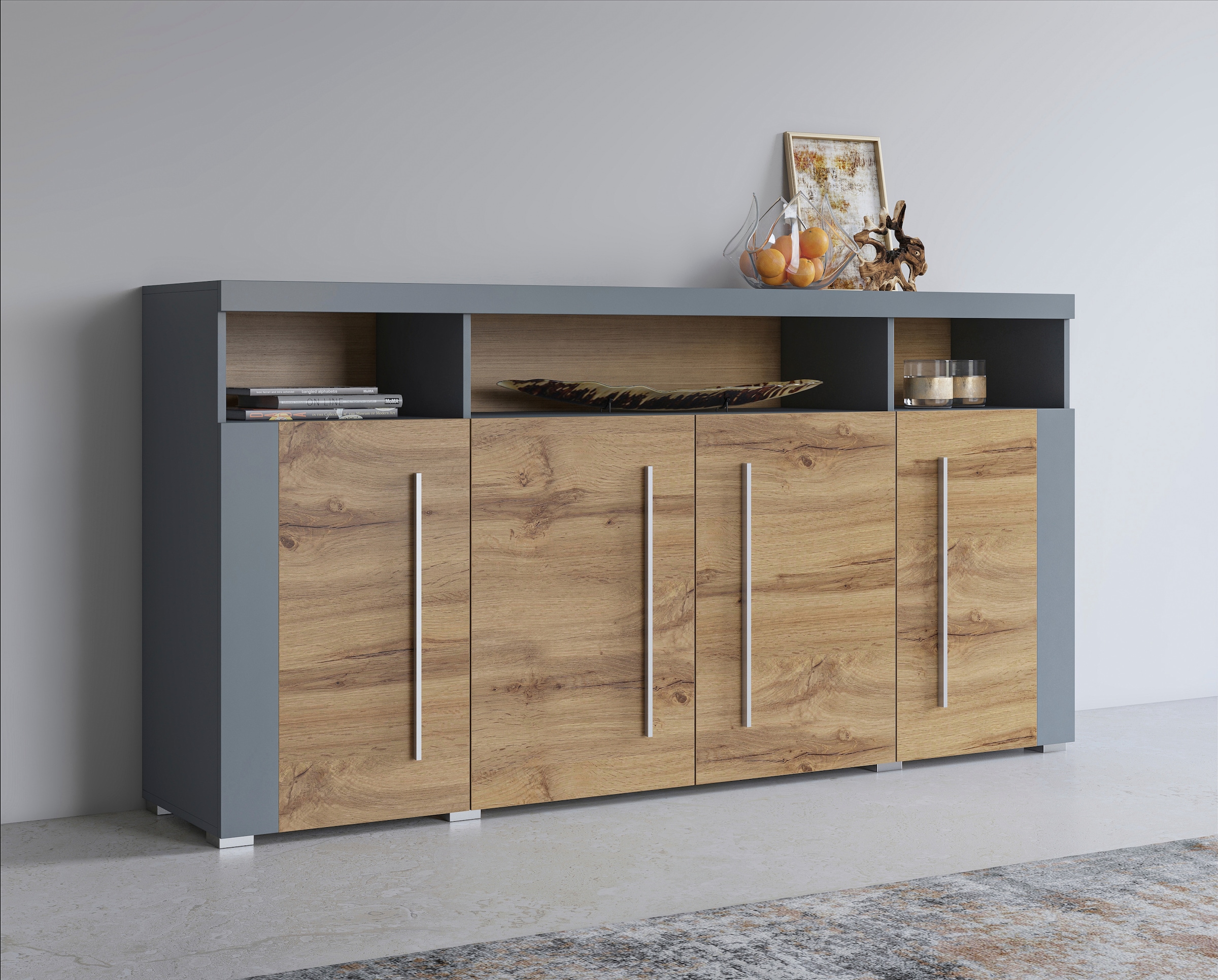 INOSIGN Sideboard "Roger,Breite 182cm, stilvolle Schrank mit 4 Türen", Kommode mit viel Stauraum, Einlegeböden verstellb