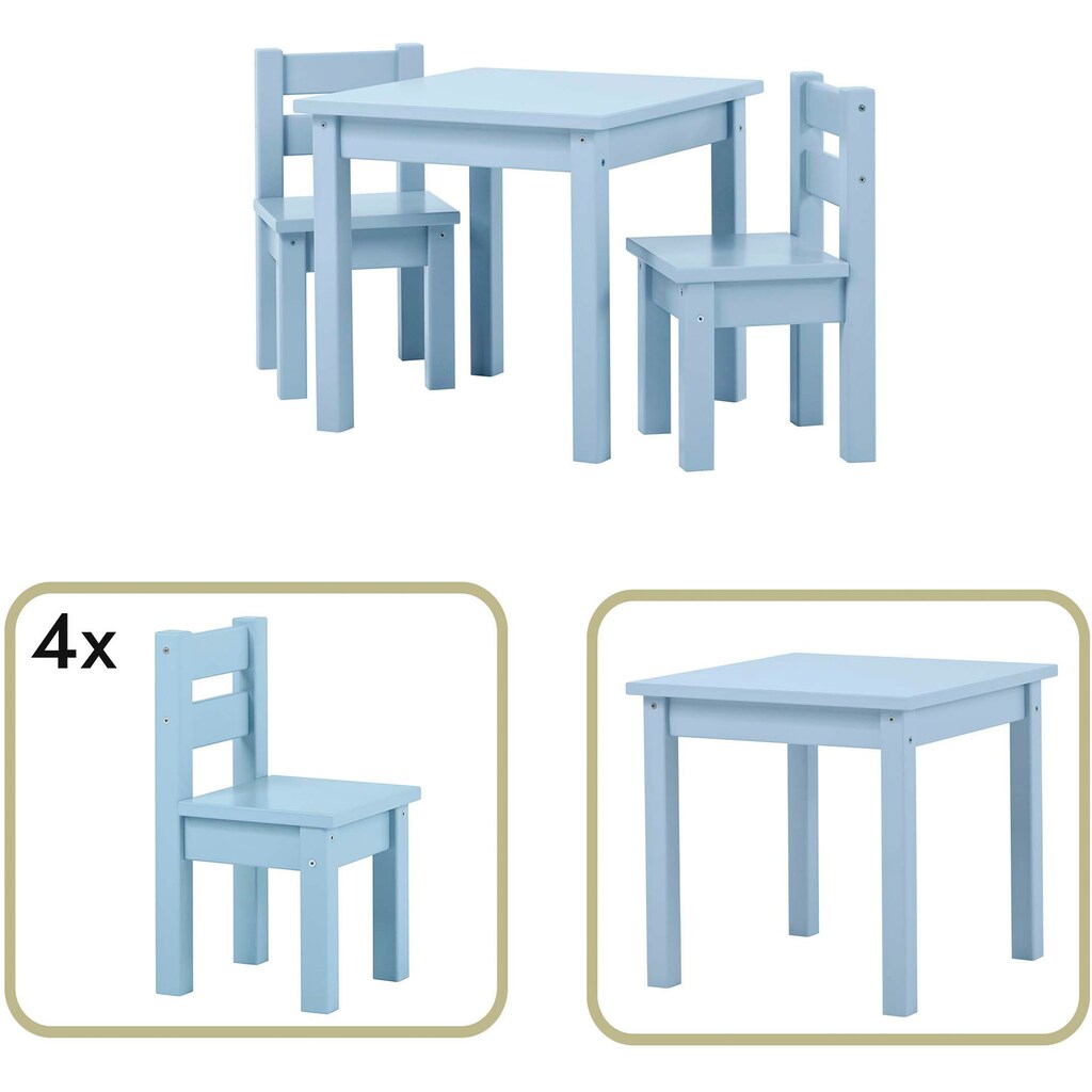 Hoppekids Kindersitzgruppe »MADS Kindersitzgruppe«, (Set, 5 tlg., 1 Tisch, 4 Stühle), in vielen Farben, mit vier Stühlen