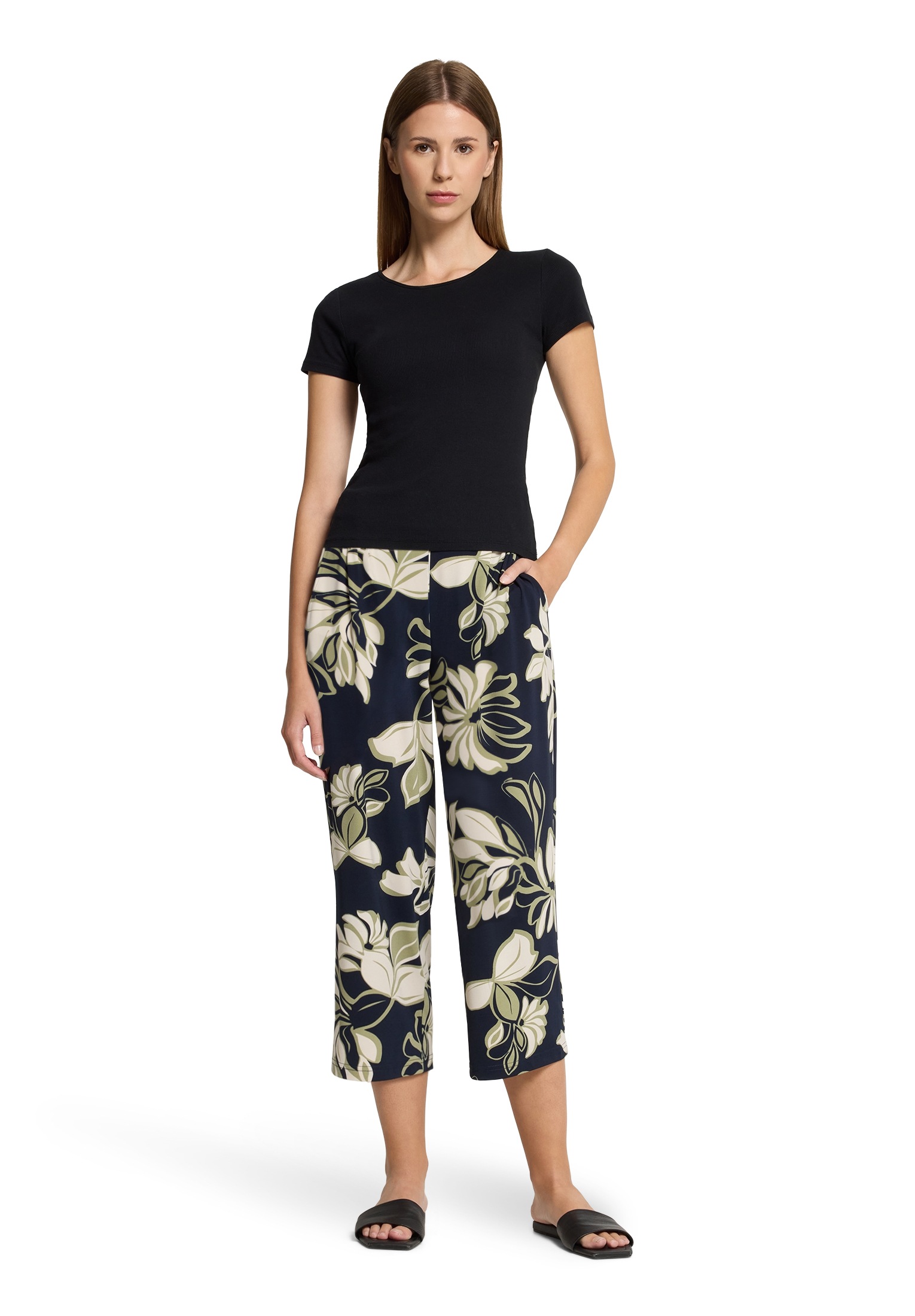 Schlupfhose BETTY BARCLAY "Damen mit Bundfalten", Damen, Gr. 36, Normalgrößen, bunt (dunkelblau, grün), Obermaterial: 95% Polyester, 5% Elasthan, relaxed fit 3/4-Länge, Hosen Schlupfhose 3
