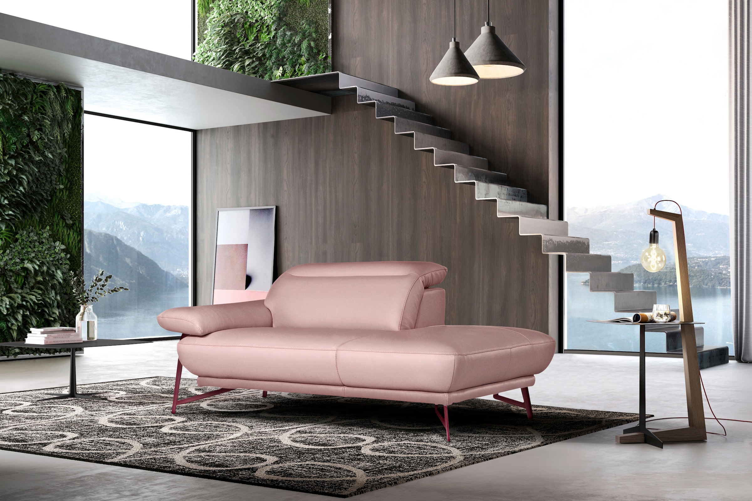 Egoitaliano Ottomane »Anais, Designsofa mit hohem Sitzkomfort, Designfuß«, Solitärmöbel als Blickfang, inkl. verstellbarer Kopfstützen