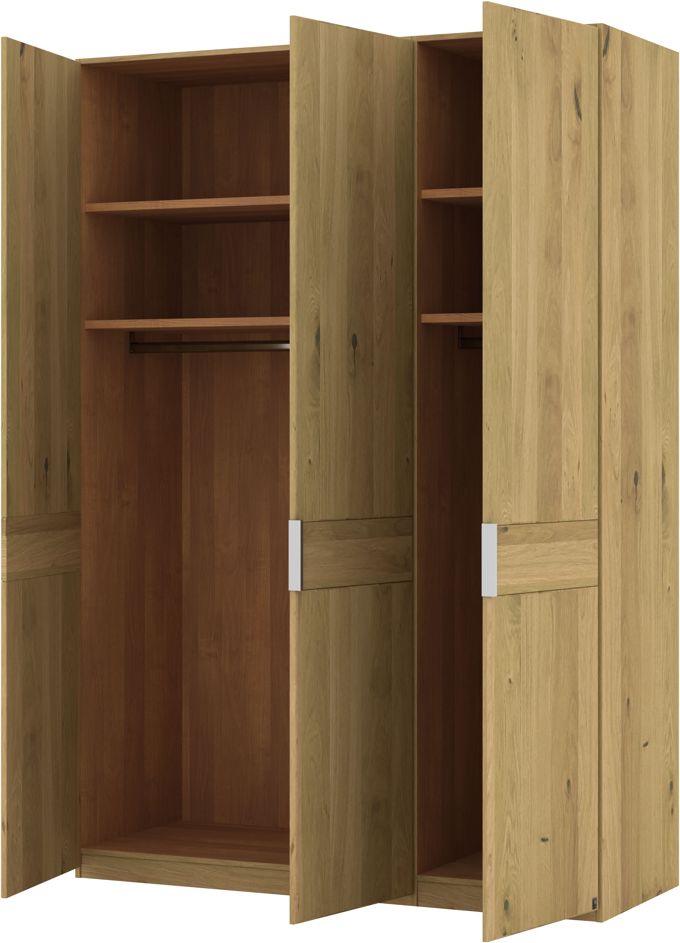Musterring Drehtürenschrank »Savona, Kleiderschrank, Schrank, Garderobe, teilmassiv Eiche«, (mit Türdämpfern, in 5 Breiten & 2 Höhen, extra Böden, MADE IN GERMANY), Türen in Bianco-Eiche massiv, mit Querriegel, verschiedene Größen