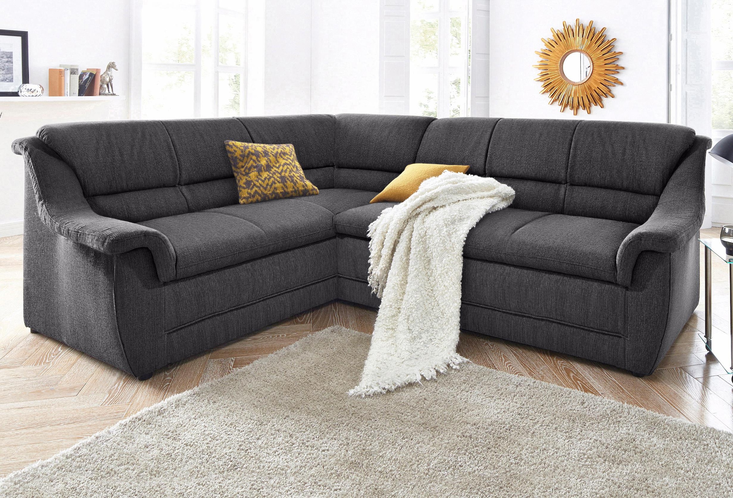 DOMO collection Ecksofa "Lale zeitlose Formensprache, komfortabel, Breite 251cm, L-Form" mit langem Schenkel, wahlweise mit Bettfunktion