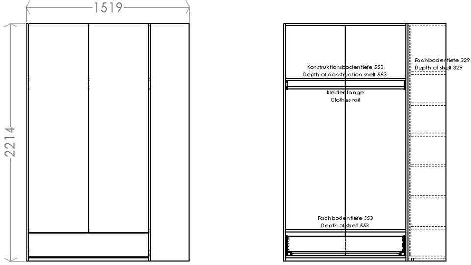 Müller SMALL LIVING Kleiderschrank »Modular Plus Variante 1«, 1 geräumige Schublade, Anbauregal links oder rechts montierbar