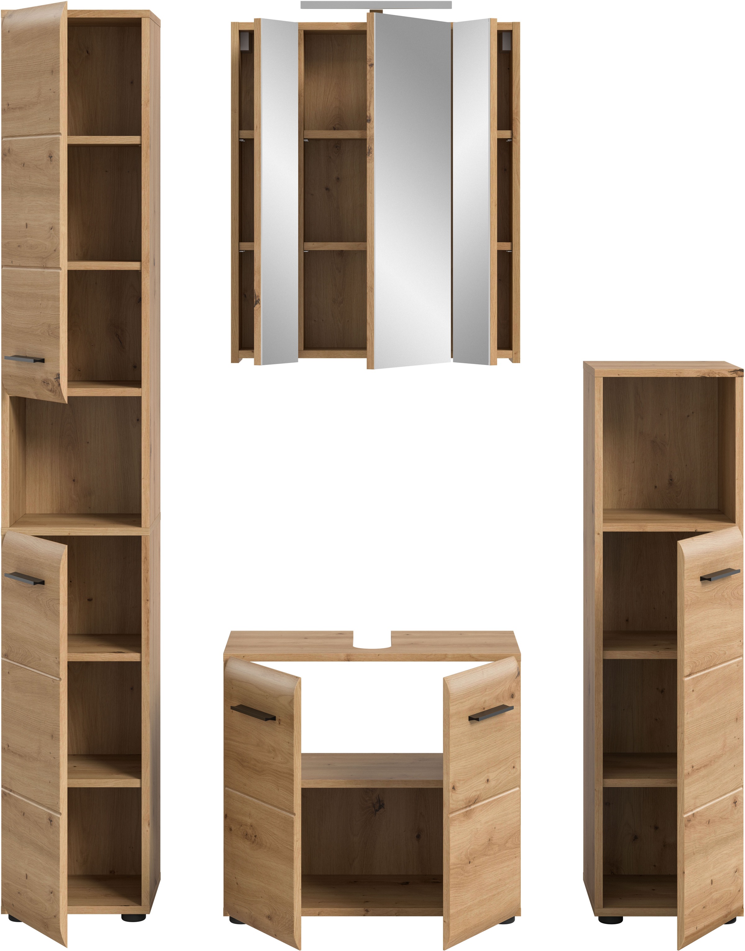 INOSIGN Badezimmer-Set, (Set, 5 St.), Florenz, Badkombination 5-tlg.,Artisan Oak NB,l inkl Beleuchtung
