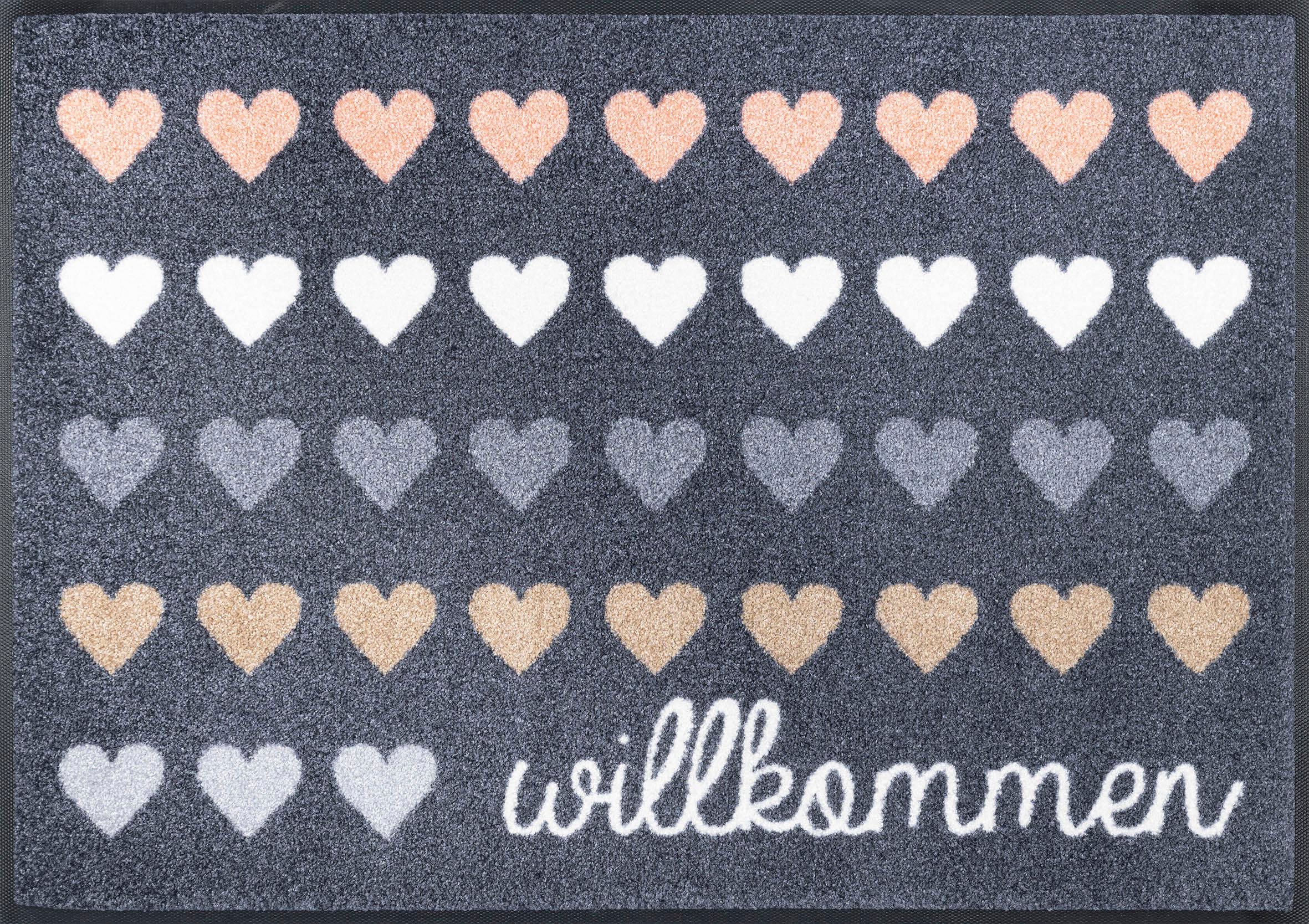 wash+dry by Kleen-Tex Fußmatte »Willkommen Herzen«, rechteckig,  Schmutzfangmatte, Motiv Herzen, mit Spruch, rutschhemmend, waschbar | BAUR