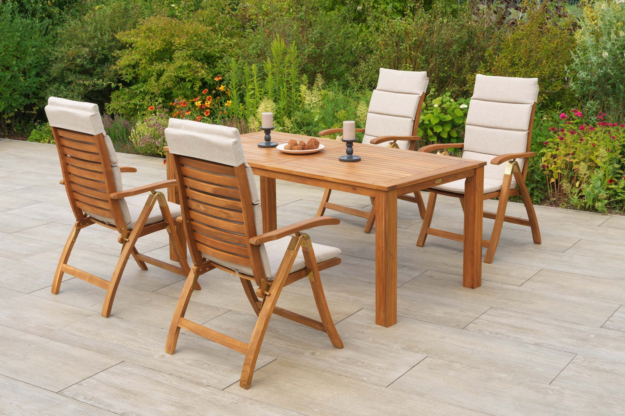 MERXX Garten-Essgruppe »Paraiba« Set, 9 tlg. inkl. 4 Klappsessel, 4 Auflagen, 1 Tisch