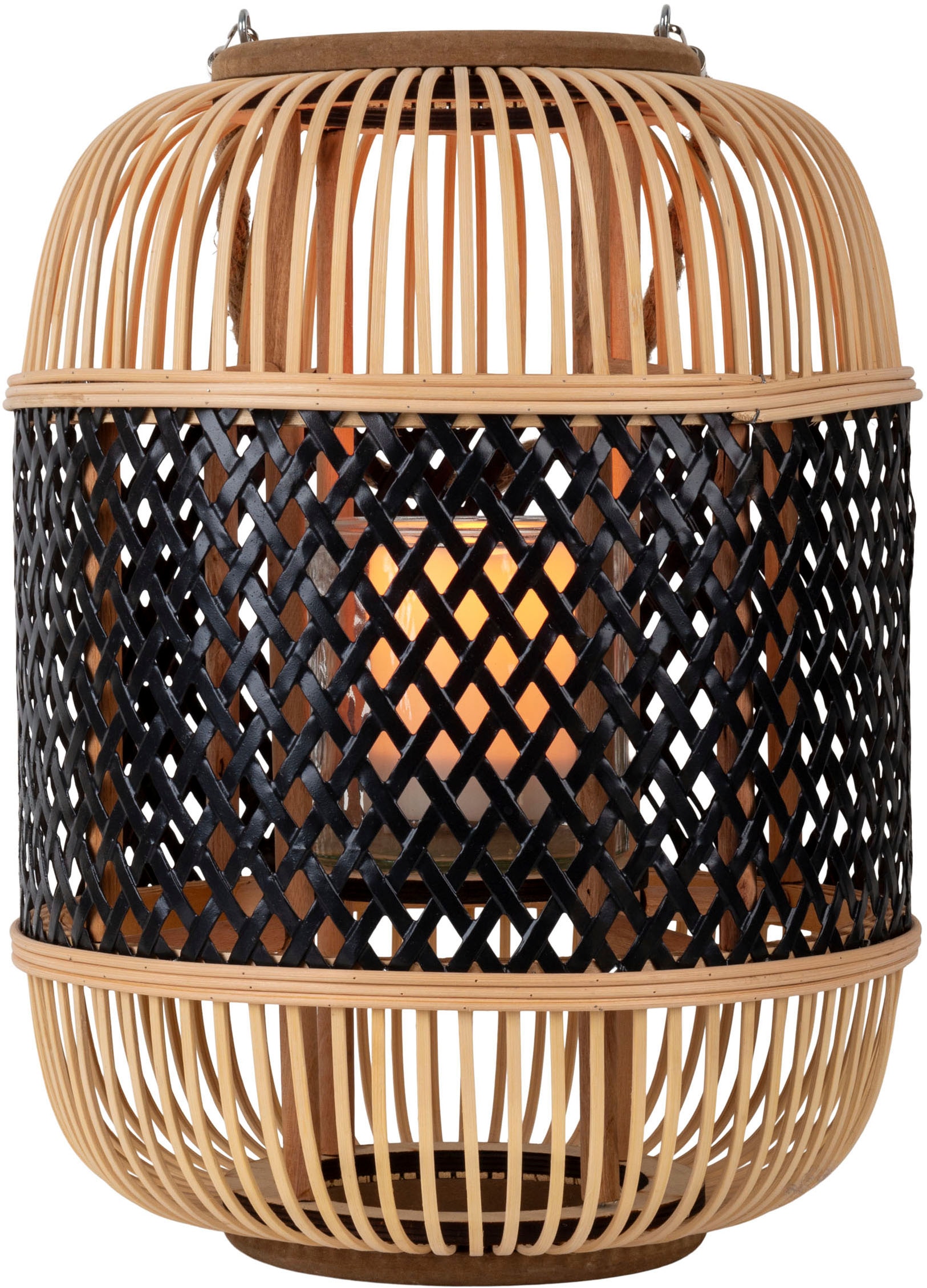 näve LED Dekolicht »Korbinian«, 1 flammig, Rattankorb natur/schwarz mit Griff inkl. Solarkerze mit Flammeneffekt