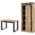Home affaire Schrank-Set »SHERWOOD«, (2 St.), Büromöbel Set, mit Scheunentorbeschlag aus Metall, Breite ca. 220 cm