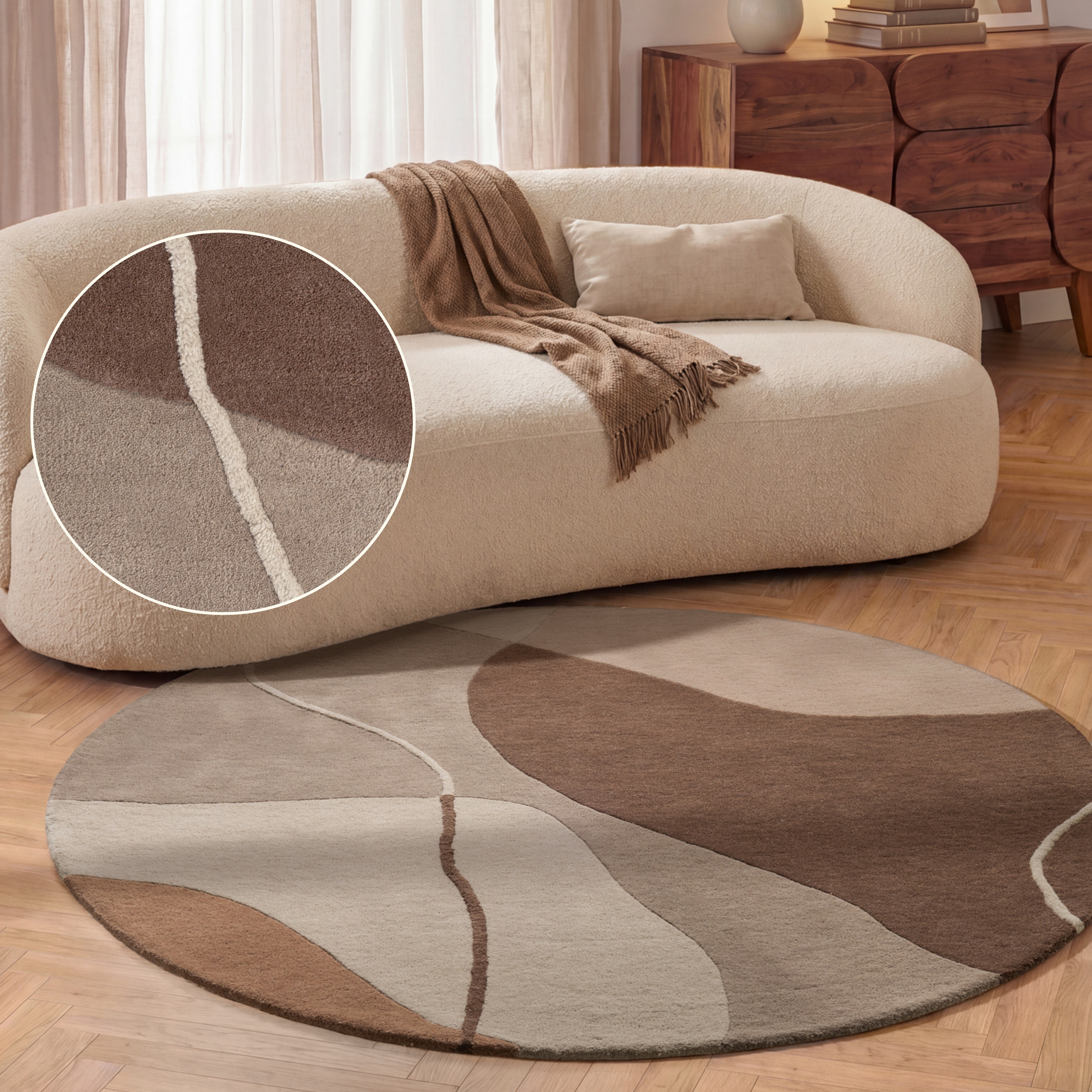 Villeroy & Boch Wollteppich "Muse" rund 17 mm Höhe Wolle, Natur,Handgemacht, Abstrakt, Kurzflor, Wohnzimmer, Schlafzimmer