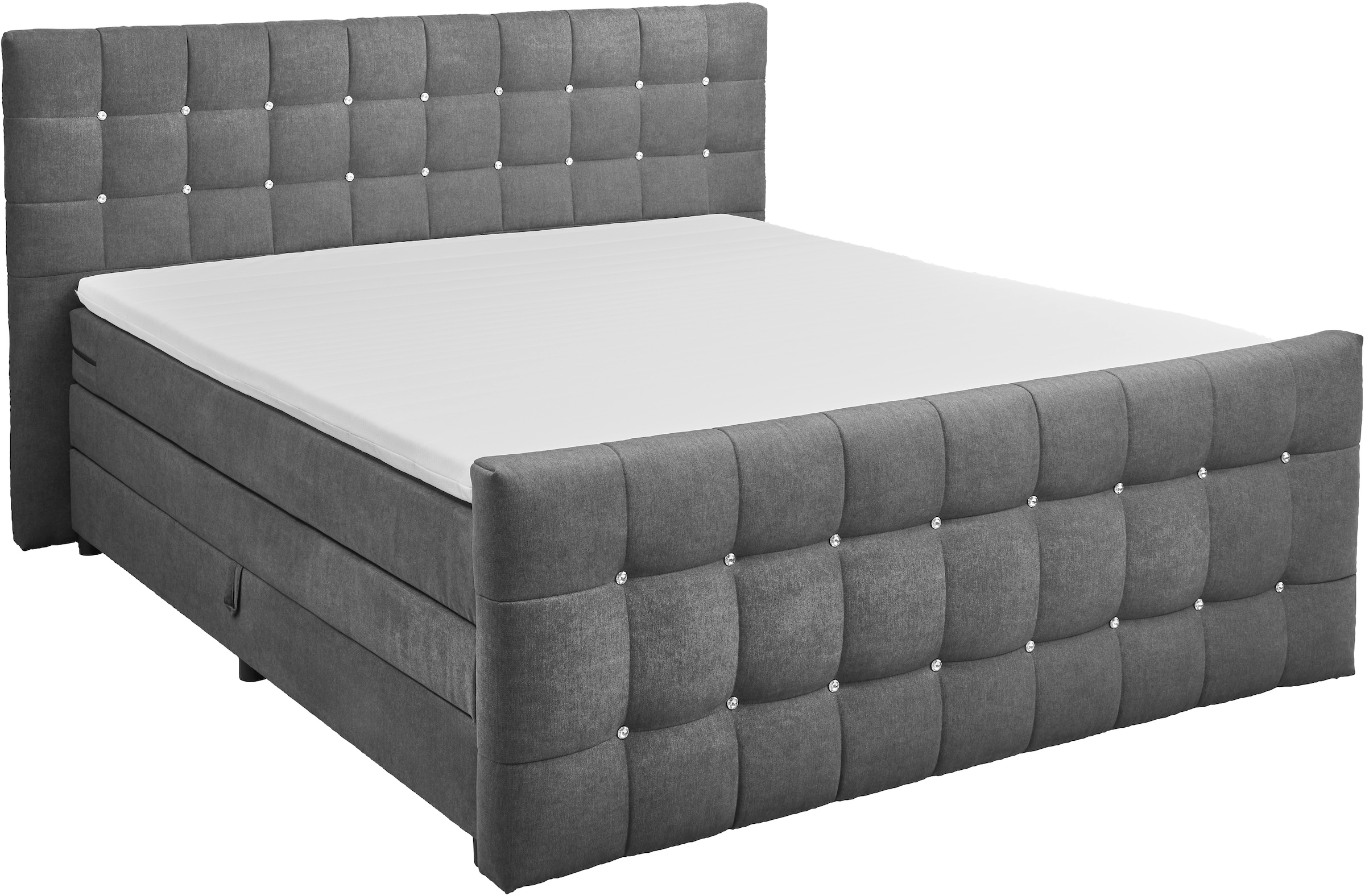ED EXCITING DESIGN Boxspringbett »Loberie«, mit Strasssteinen im Kopf- und Fußteil, inkl. Bettkasten