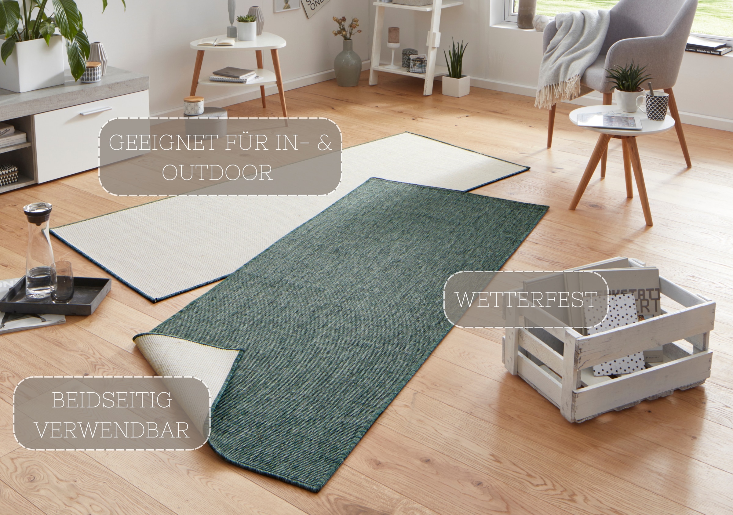 NORTHRUGS Teppich »Miami Wendeteppich«, rechteckig, 5 mm Höhe, In-& Outdoor, Wetterfest, Balkon, Läufer, Wohnzimmer, Wasserfest