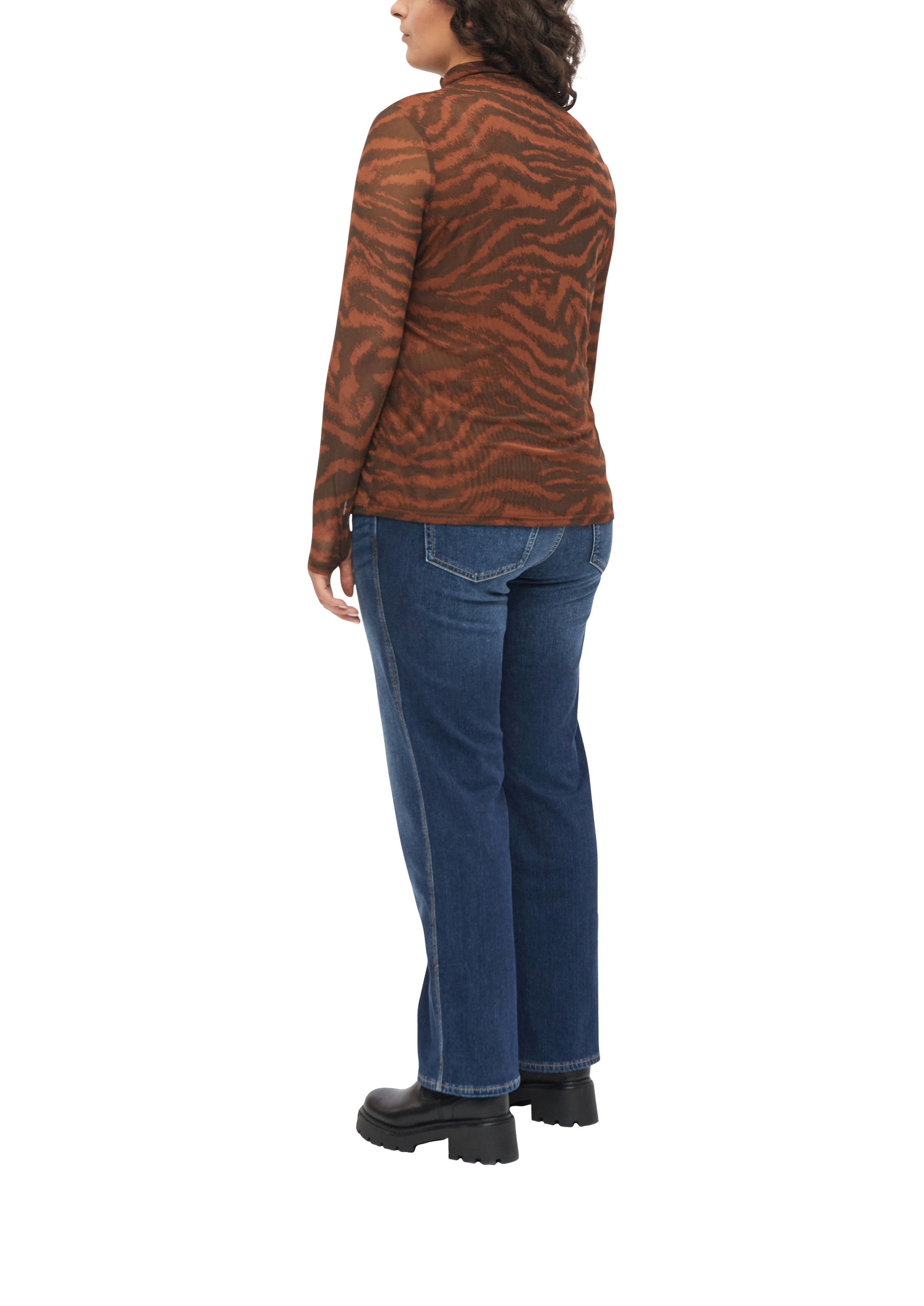 s.Oliver CURVE Rollkragenshirt Langarmshirt mit Animal-Print / Mesh / Große Größen