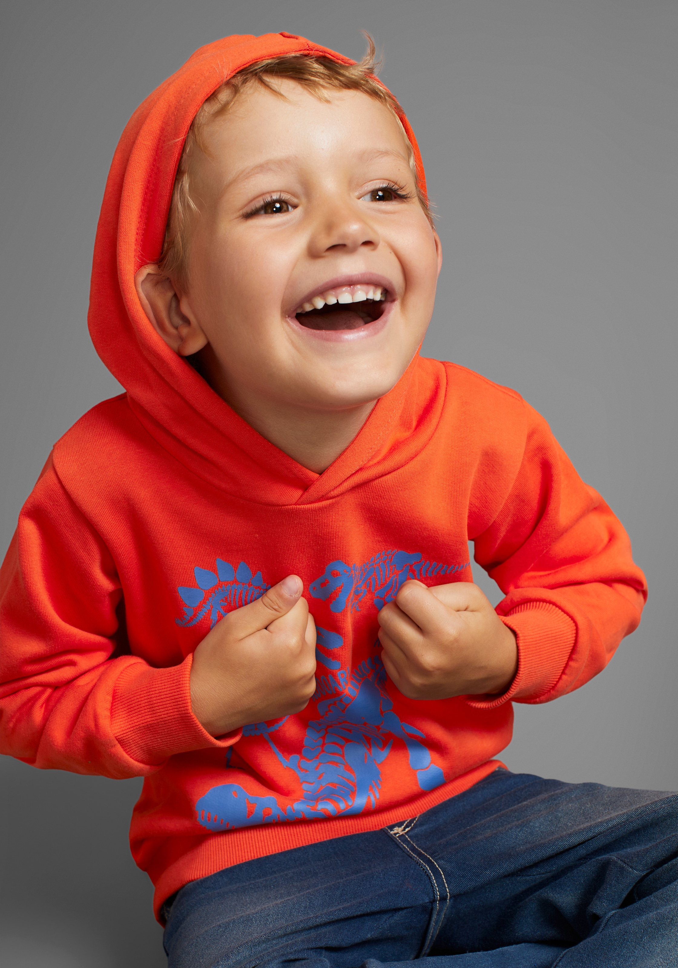 KIDSWORLD Kapuzensweatshirt »DINO«, Langarm, Basic-Passform, mit stylischem Druck, aus Baumwolle