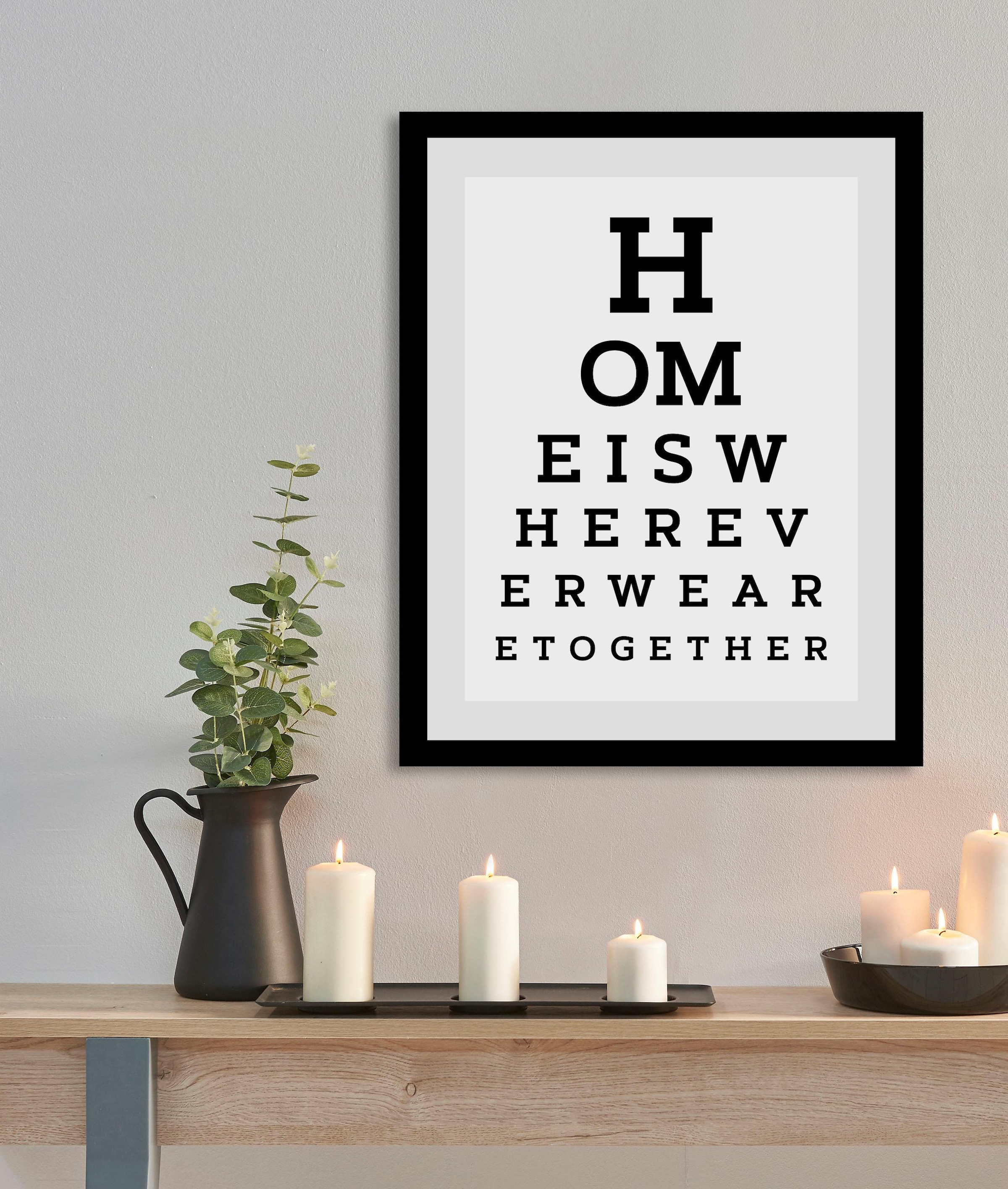 queence Bild »Zuhause« Motivationsbilder | Schriftzug | Schwarz-Weiß | Sprüche & Texte HD Premium Poster-Druck inkl. Holzrahmen