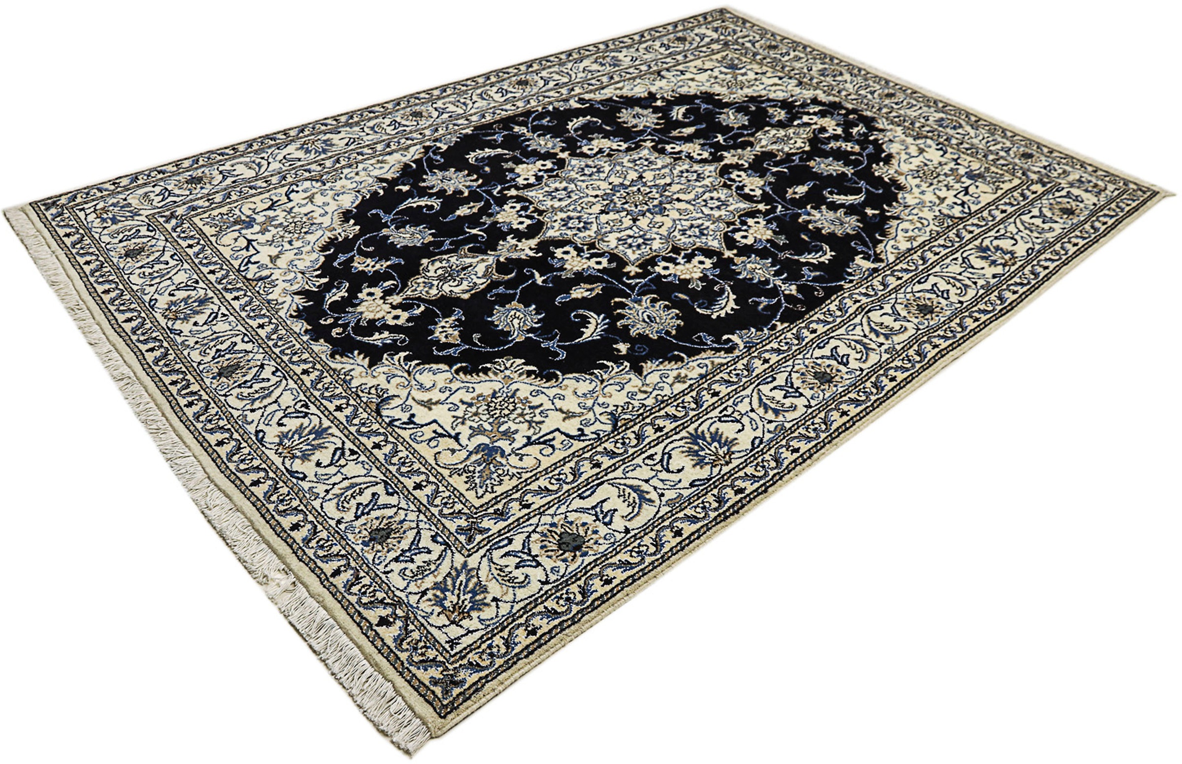 morgenland Orientteppich "Perser - Nain - 240 x 166 cm - dunkelblau", rechteckig, 12 mm Höhe, Wohnzimmer, Handgeknüpft, 