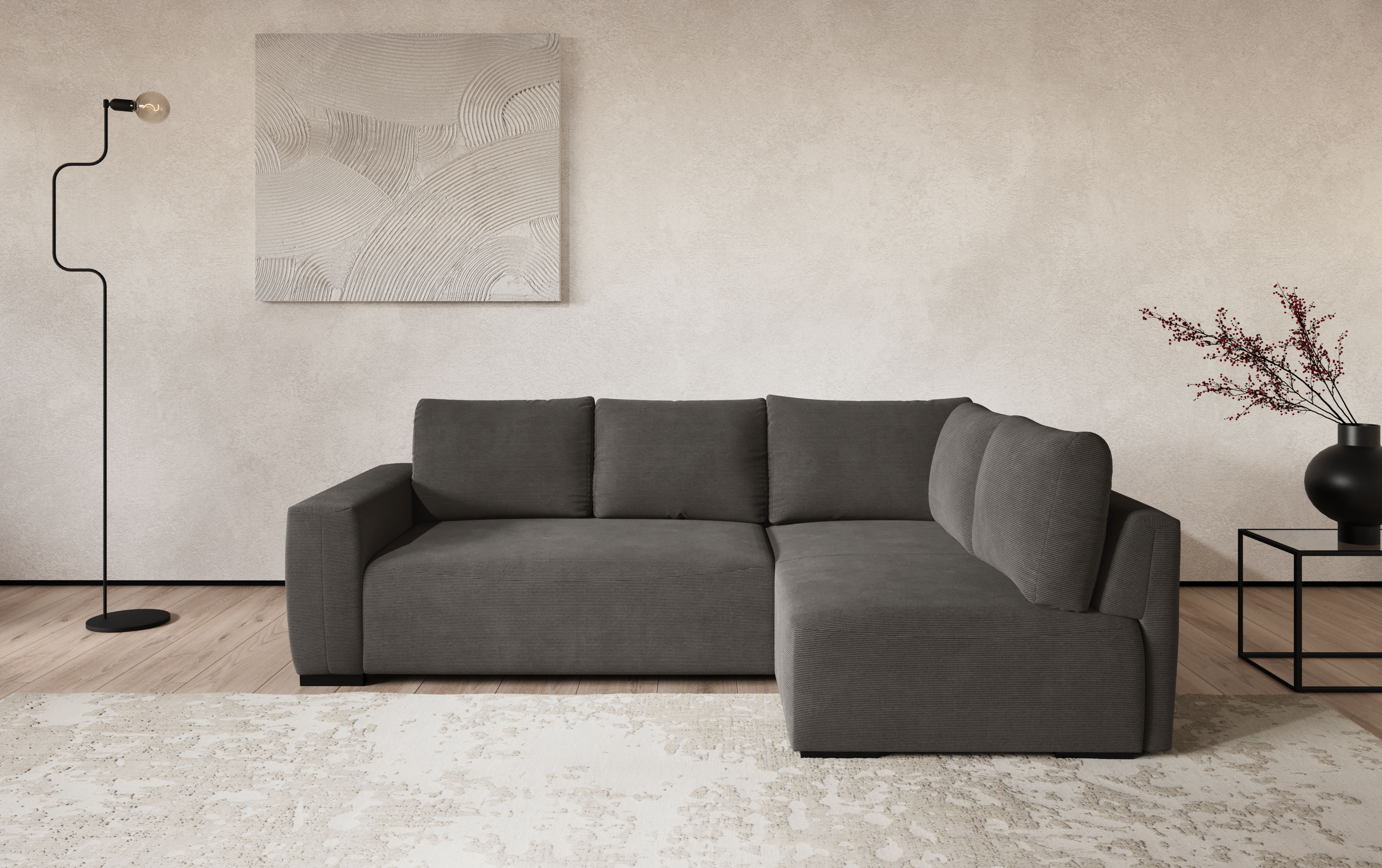 COTTA Ecksofa "Giro L-Form, Ottomane, Breite 252 cm" wahlweise mit Bettkasten und Trendbezug CORD