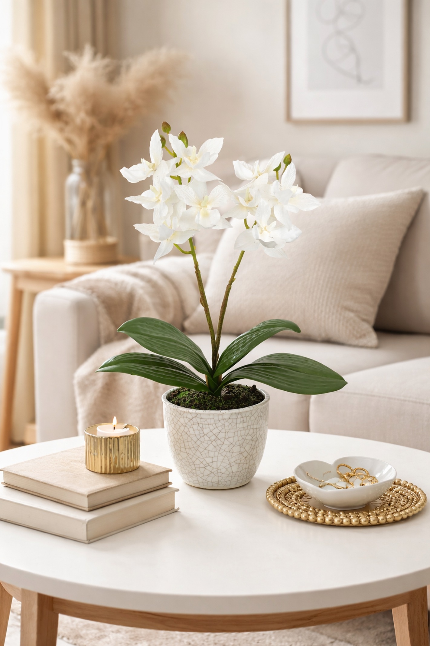 I.GE.A. Kunstorchidee »Künstliche Orchidee mit Topf« Dekoblume im Keramiktopf mit Rissoptik Kunstblume