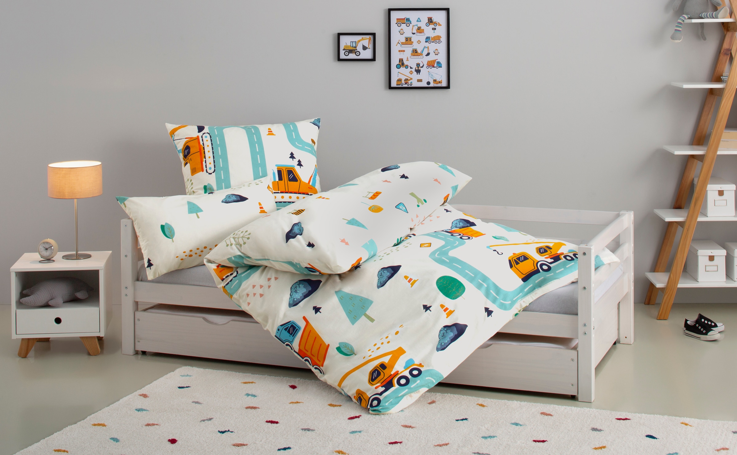 Lüttenhütt Kinderbettwäsche »CUDDLEE«, (2 tlg.), in vielen Designs verfügbar: Dino,Einhorn,Weltraum,Baustelle