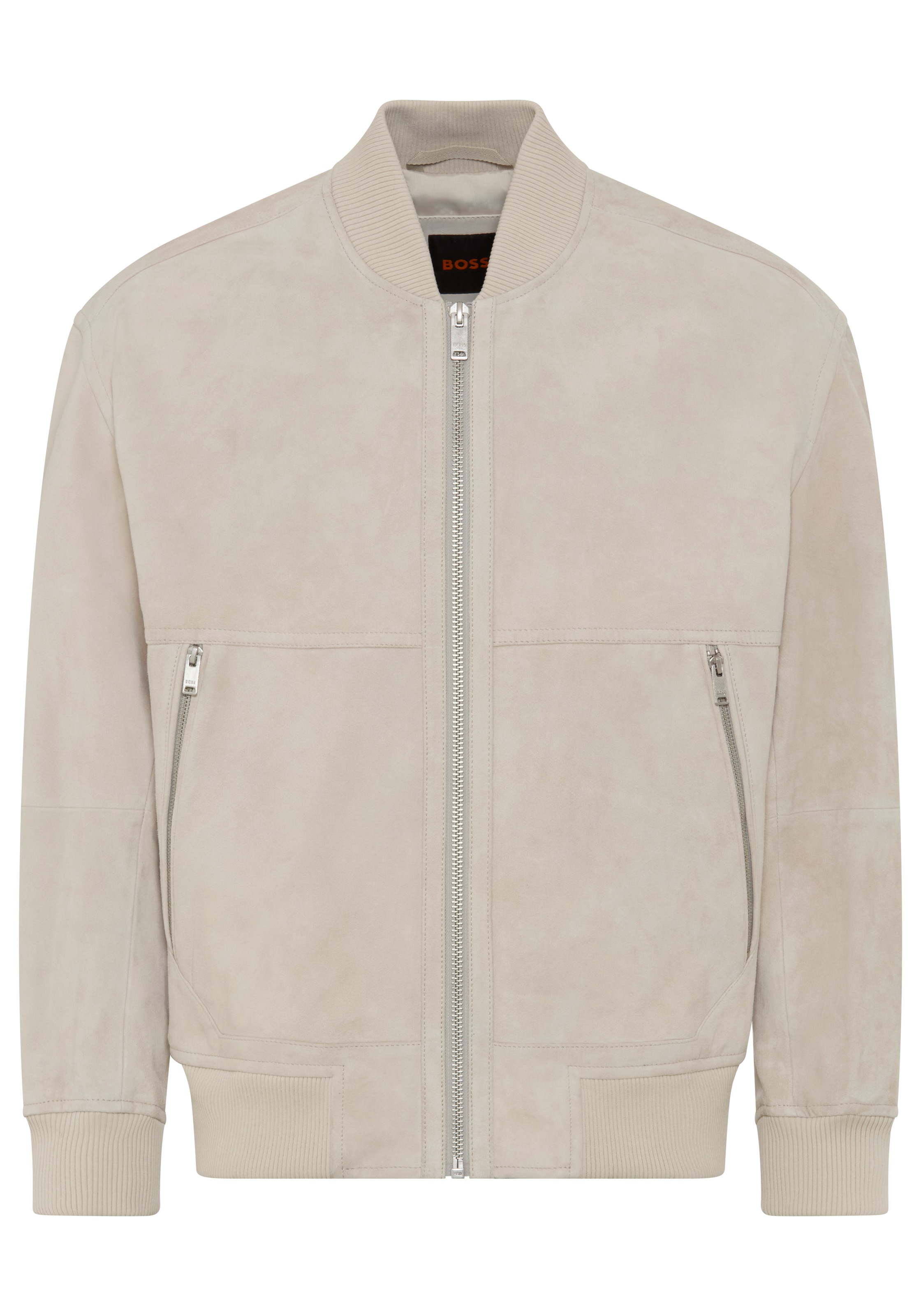 BOSS ORANGE Lederjacke "Jonorve" Weiches Ziegenveloursleder, Relaxed Fit, Rippstrickbündchen