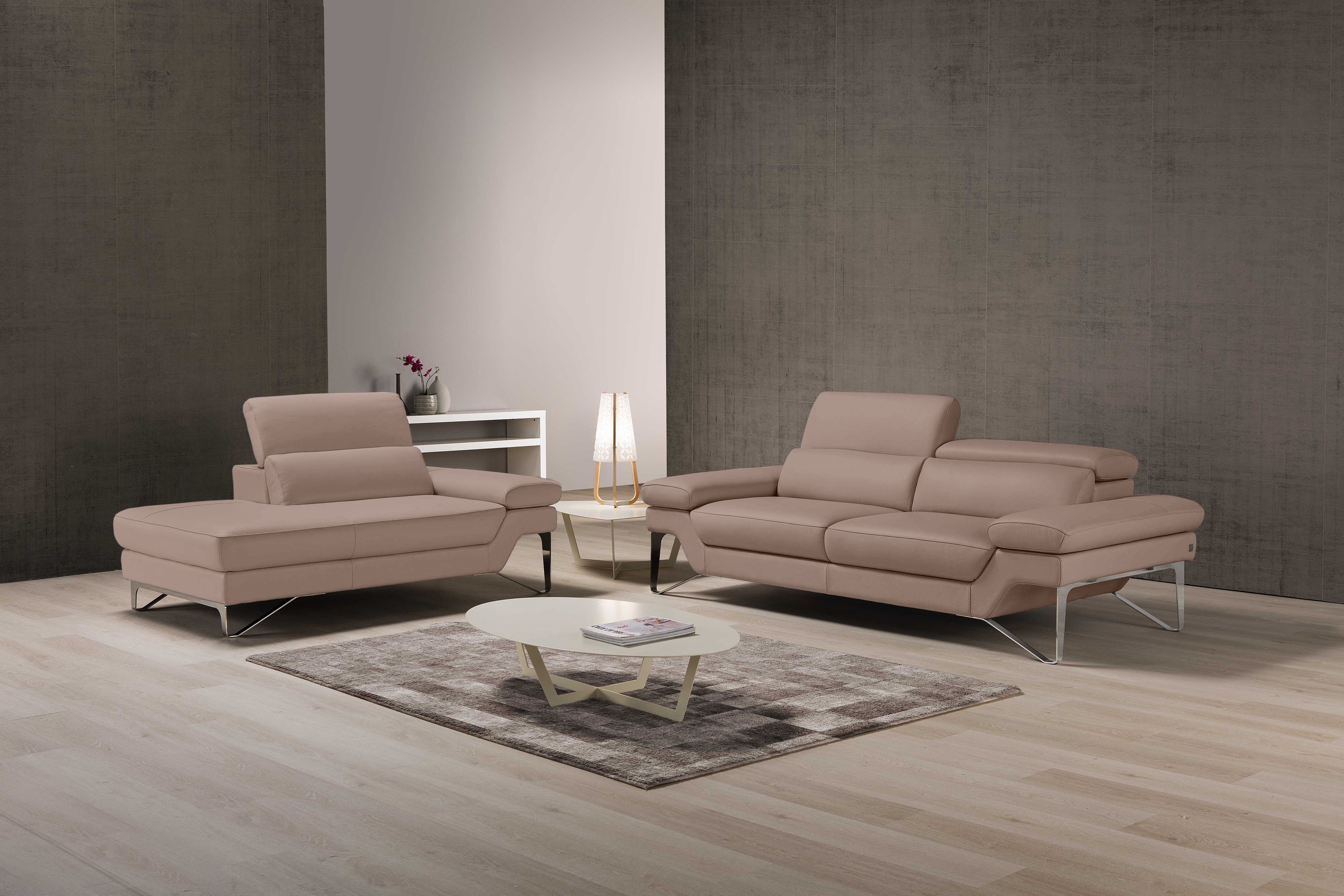 Egoitaliano Polstergarnitur "Princess Design und Sitzkomfort im Einklang, bequem und hochwertig" Set aus 2,5 Sitzer und freitehende Ottomane, Kopfstützen verstellbar