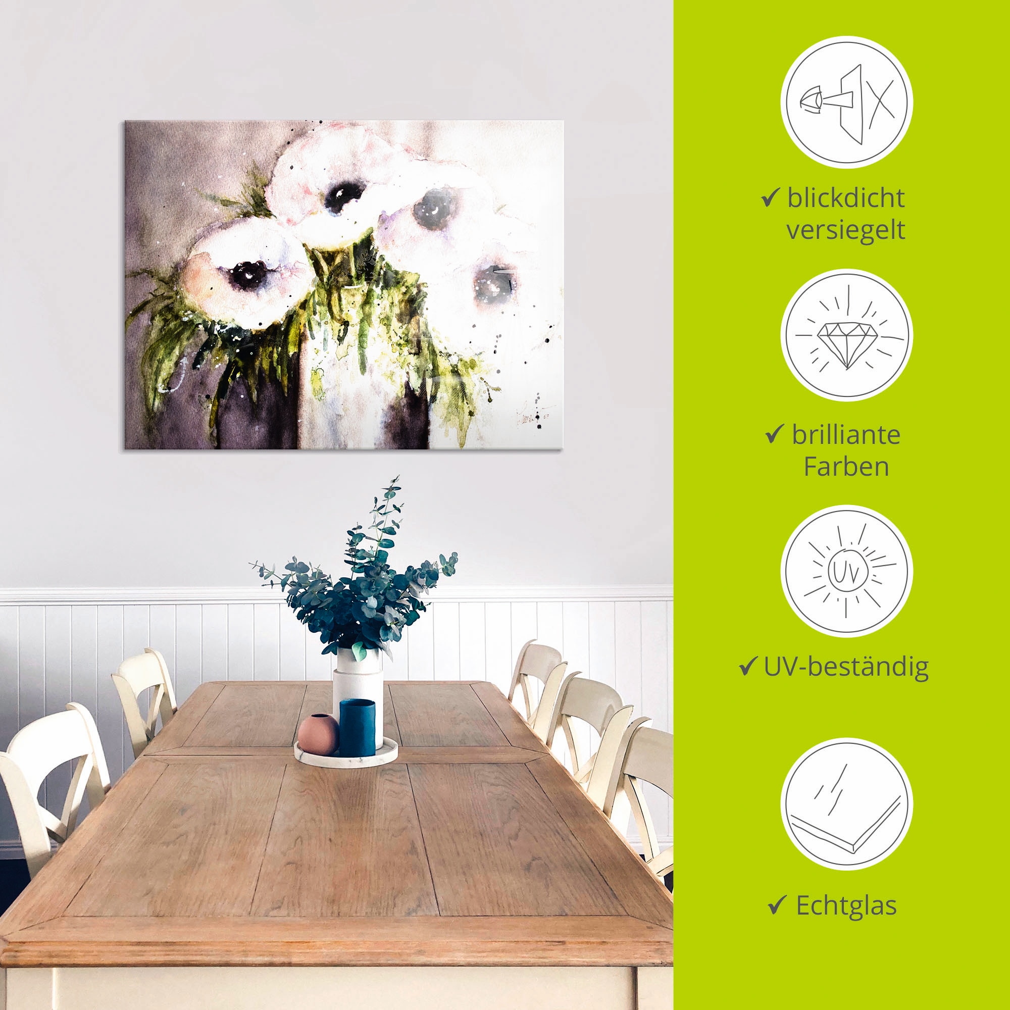 Artland Glasbild »Lila Mohn in Vase«, Blumen, (1 St.), in verschiedenen Größen