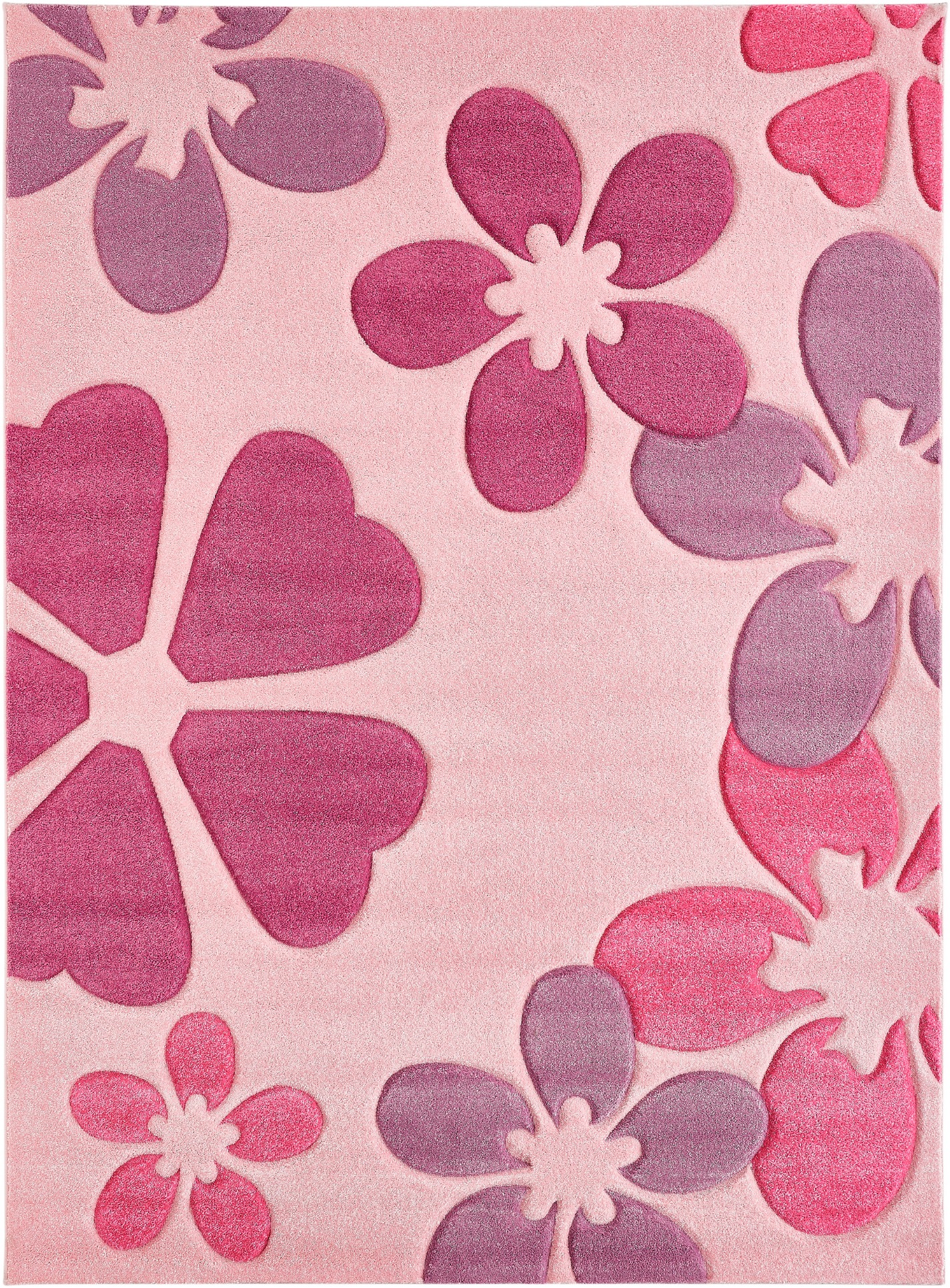 Kinderteppich LUXOR LIVING "Flair" Gr. 3, pink, B:120cm H:15mm L:170cm, Kunstfaser, Teppiche, Kinderteppich, Kurzflor, Blumen Design, Kinderzimmer