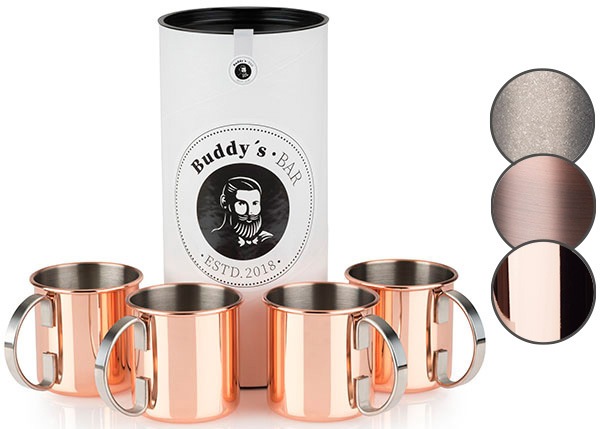 Buddy's Becher »Buddy´s Bar«, (Set, 4 tlg.), Moscow Mule Becher, 450 ml, hochwertiger Edelstahl, Kupfer Poliert