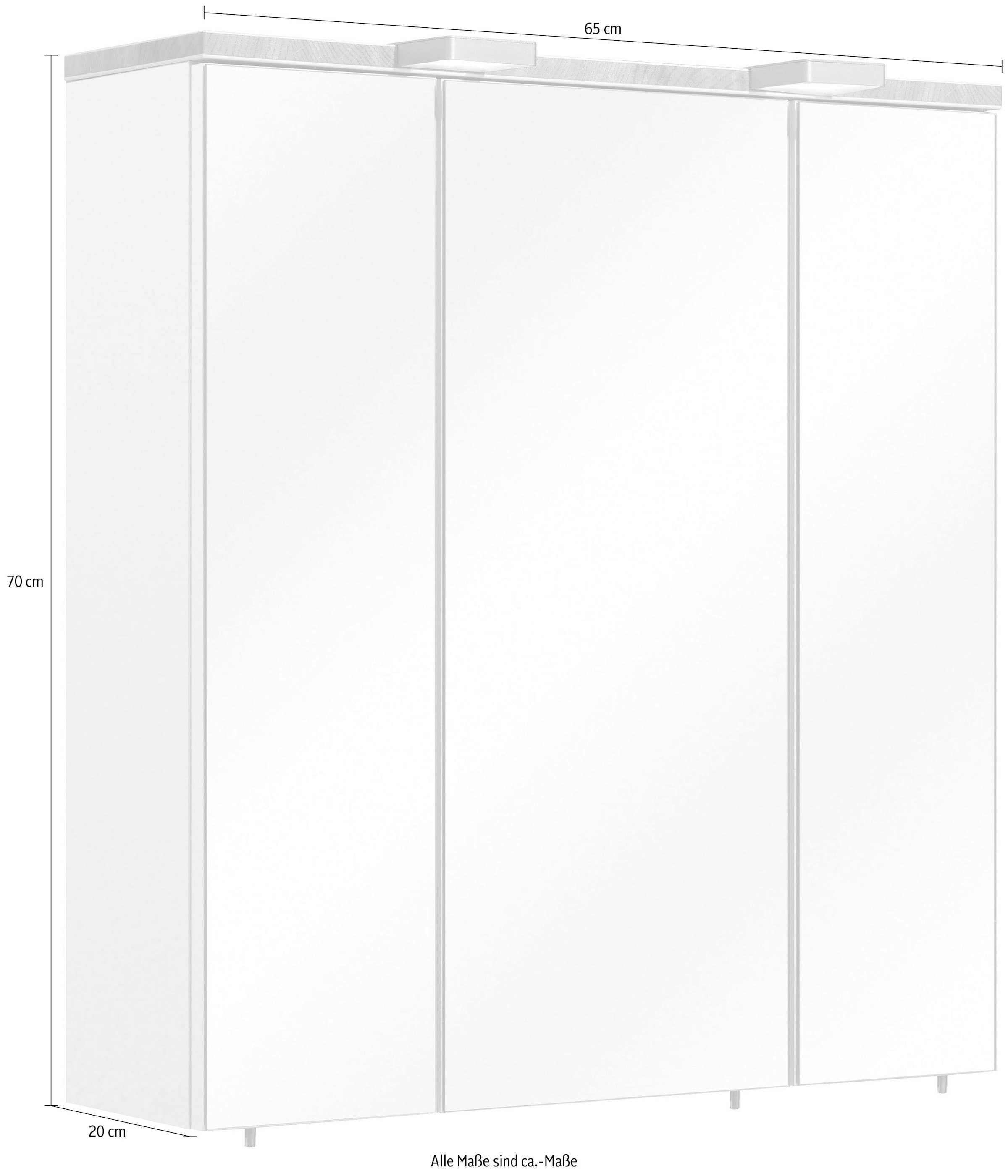 Saphir Spiegelschrank »Quickset 931 Badschrank, 3 Spiegeltüren, 6 Einlegeböden, 65 cm breit«, inkl. LED-Beleuchtung, Türdämpfer, Schalter-/Steckdosenkombination